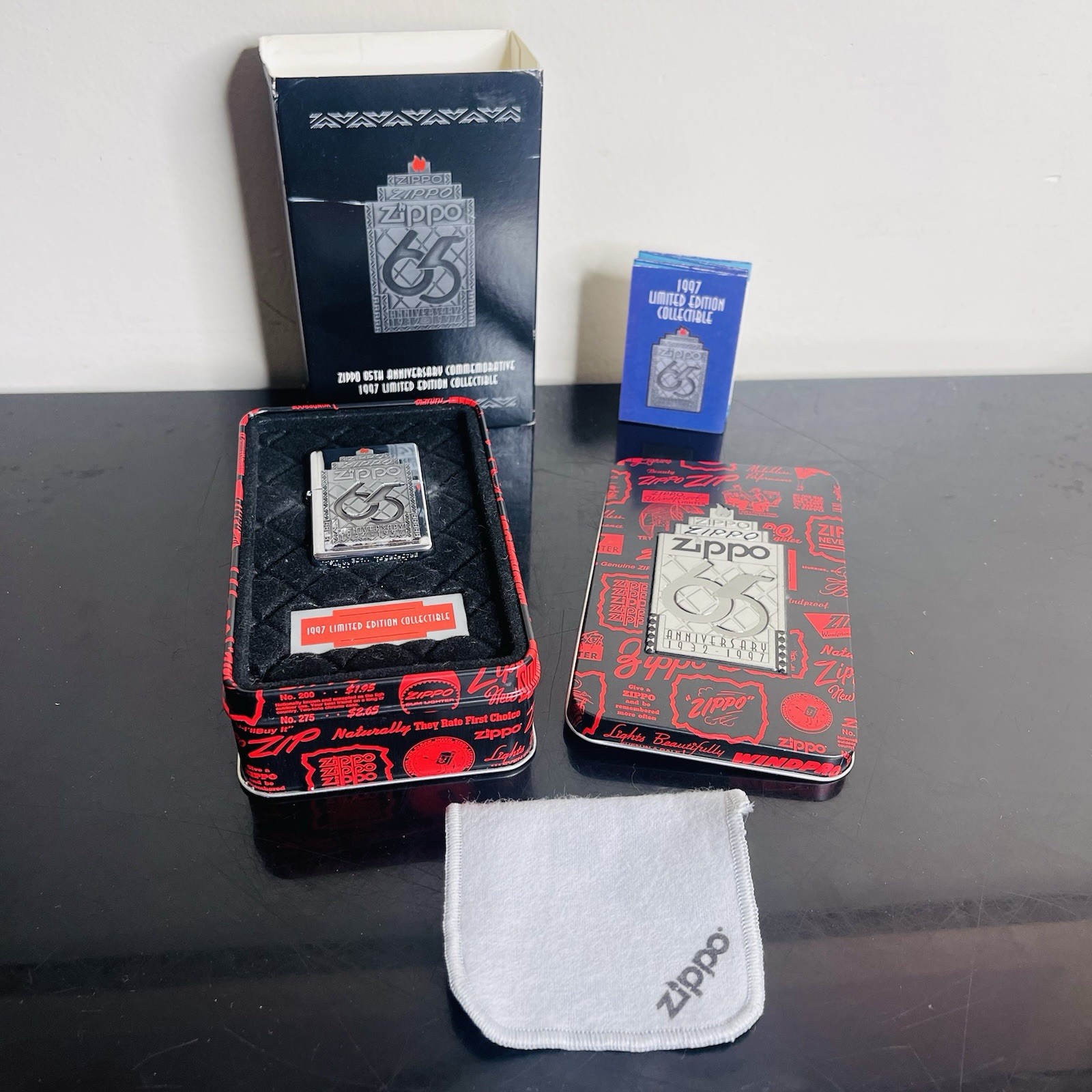 1997 Zippo 65th Anniversary Cigarette Lighter Sealed Unfired in Tin Vintage 1997 Zippo 65th Anniversary Cigarette Lighter Sealed Unfired in Tin Vintage