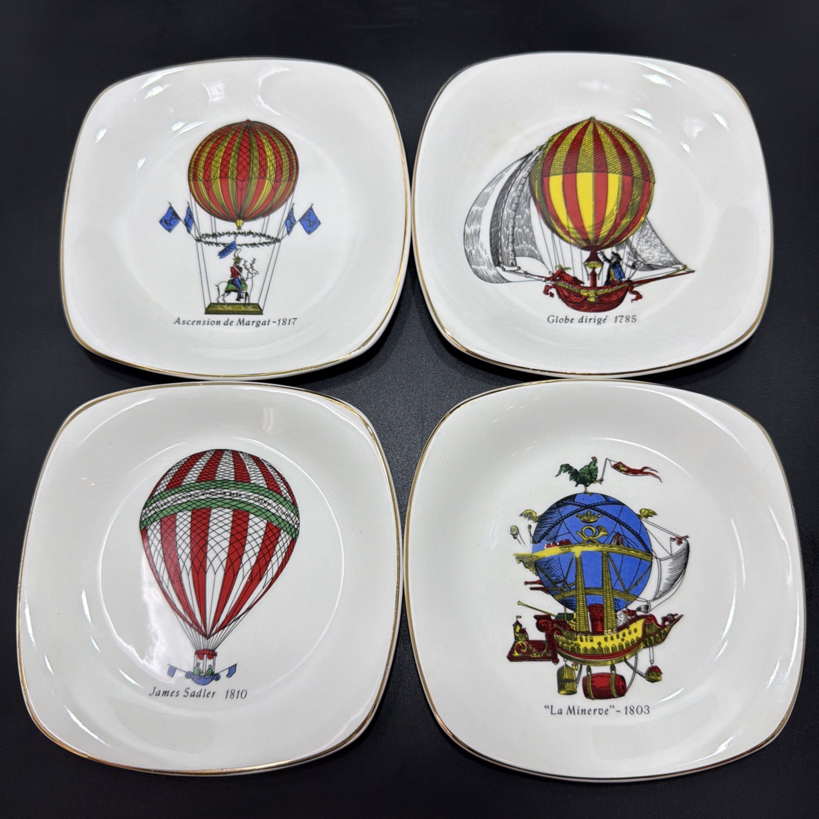 Vintage CROWN STAFFORDSHIRE ENGLAND Set 4 Hot AIR BALLOON PLATES United Kingdom Vintage CROWN STAFFORDSHIRE ENGLAND Set 4 Hot AIR BALLOON PLATES United Kingdom