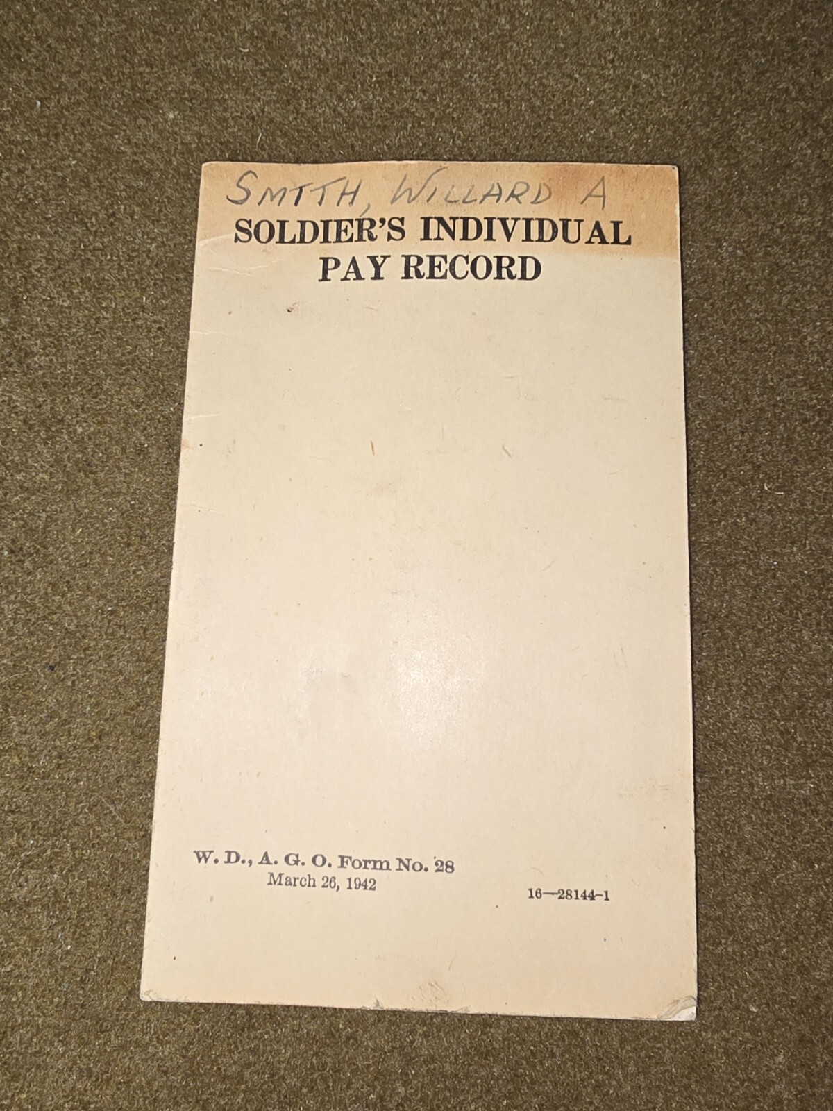 WWII Soldier Pay Record Named to Willard Smith Normandy and Bulge Veteran WWII Soldier Pay Record Named to Willard Smith Normandy and Bulge Veteran