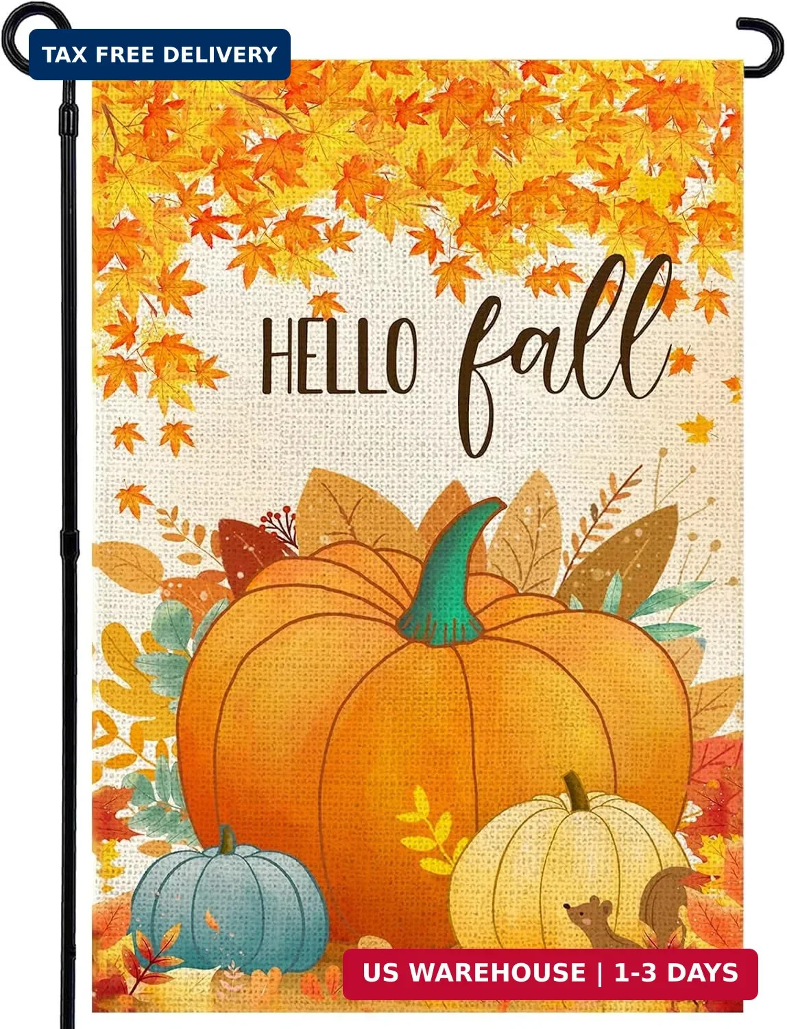 Hello Fall Pumpkin Leaf Garden Flag 12x18in, Thanksgiving Flag Hello Fall Pumpkin Leaf Garden Flag 12x18in, Thanksgiving Flag