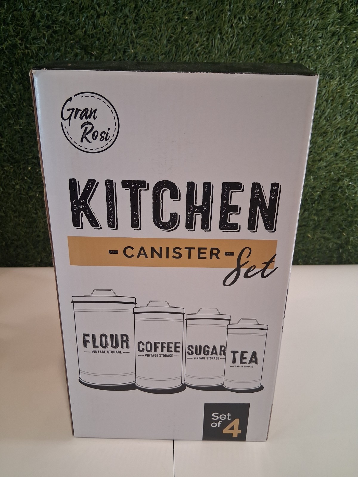 GranRosi Vintage Kitchen Canister Set of 4 Lot White Farmhouse Flour Sugar New