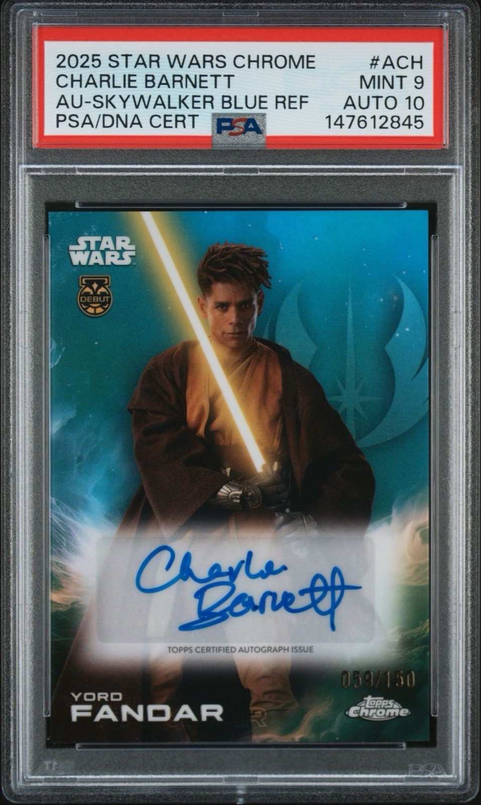 2025 Topps Chrome Star Wars Yord Fandar Blue Auto /150 PSA 9 AUTO 10 POP 1 2025 Topps Chrome Star Wars Yord Fandar Blue Auto /150 PSA 9 AUTO 10 POP 1