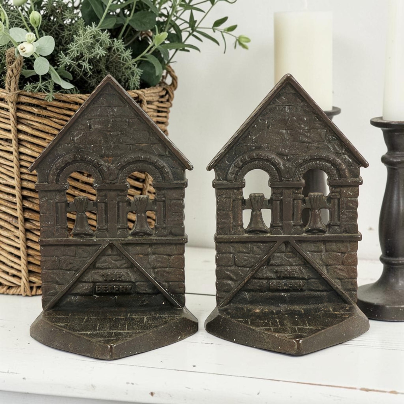 Antique Cast Iron Bronze Belfry Bell Tower Bookends Connecticut Foundry 1928 6 Antique Cast Iron Bronze Belfry Bell Tower Bookends Connecticut Foundry 1928 6