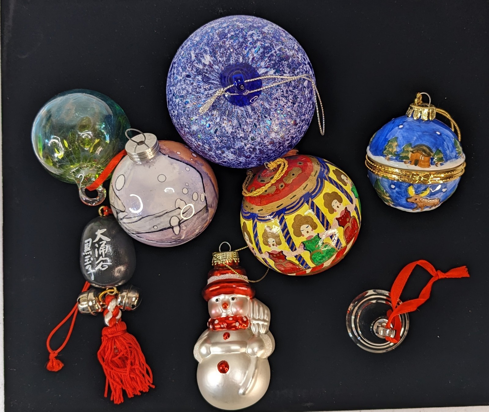 Mixed Lot 8 Christmas Ornaments Mercury Glass Studio Blake Ceramic Wood Bell