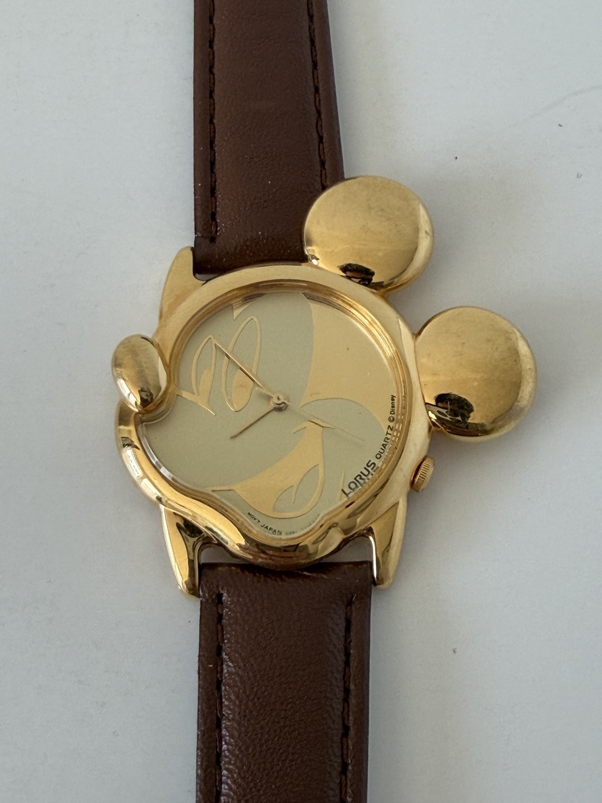 Vintage Lorus Disney Mickey Mouse 3D Ears Watch V401-5700 Gold Tone New Battery