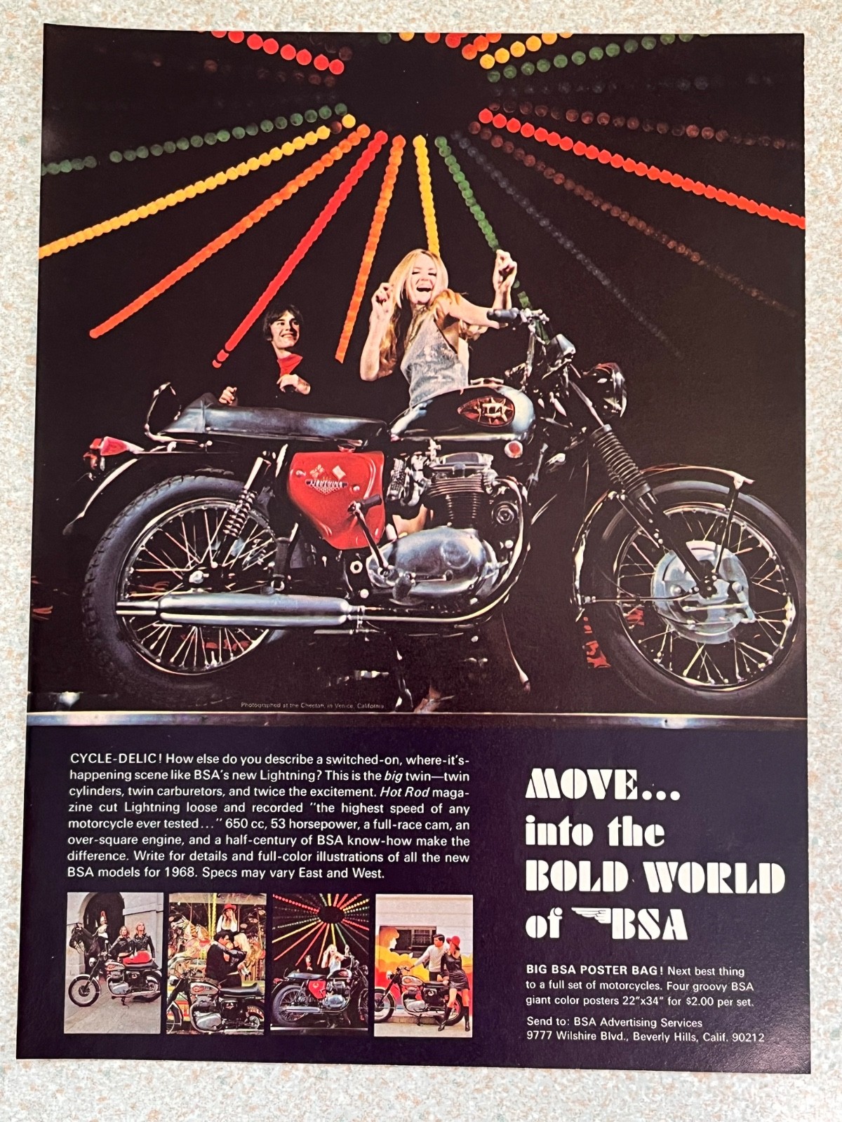 1968 BSA 650cc 53HP Lightning Motorcycle Vintage Original Print Ad 1968 BSA 650cc 53HP Lightning Motorcycle Vintage Original Print Ad