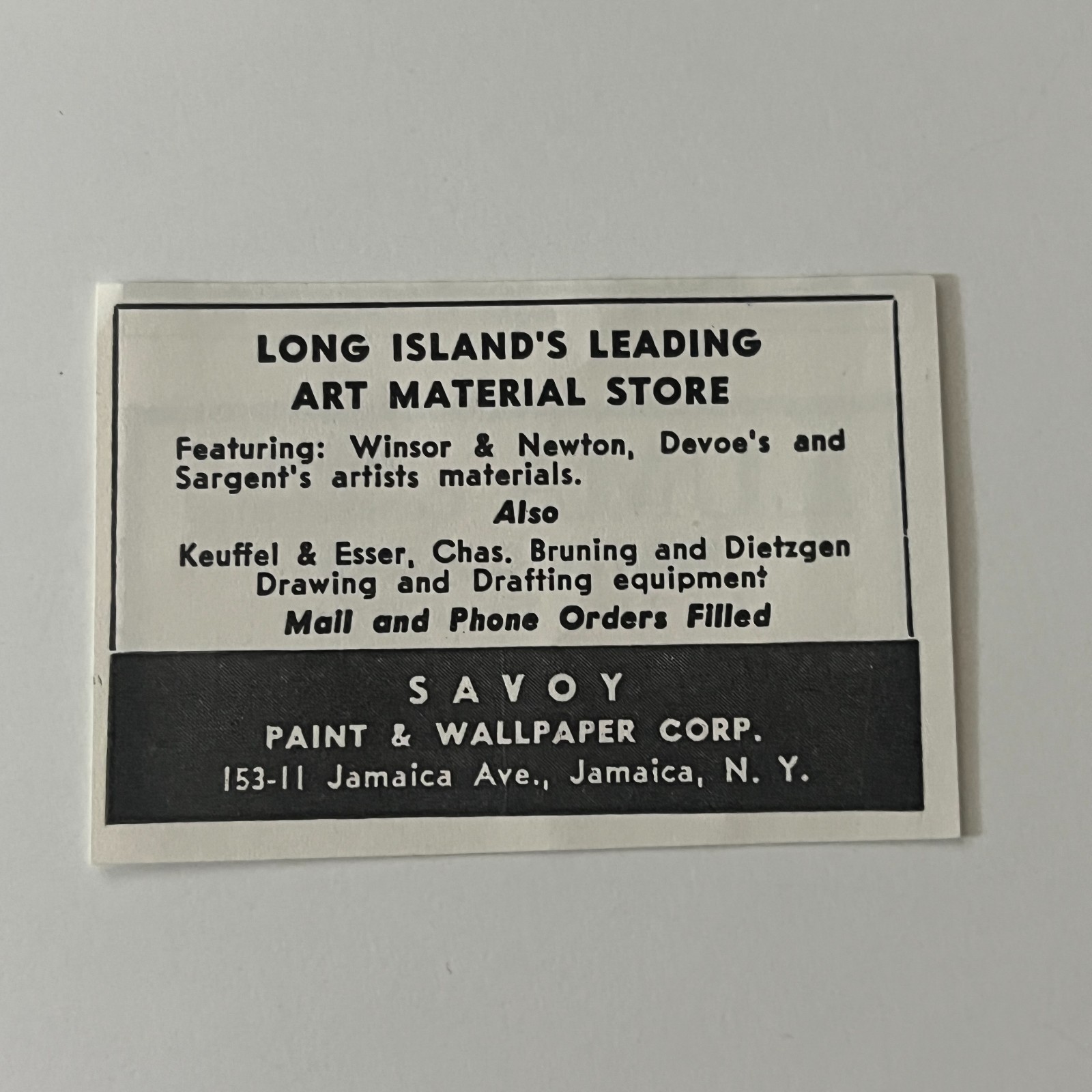 Savoy Paint & Wallpaper Corp. Art Material Store Jamaica NY 1949 Ad TAJ4-S27 Savoy Paint & Wallpaper Corp. Art Material Store Jamaica NY 1949 Ad TAJ4-S27
