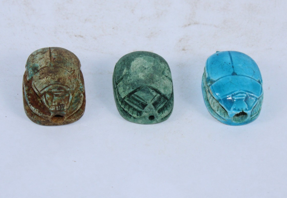 3 RARE ANCIENT EGYPTIAN ANTIQUE PHARAONIC SCARAB Stone Egypt History (A+)