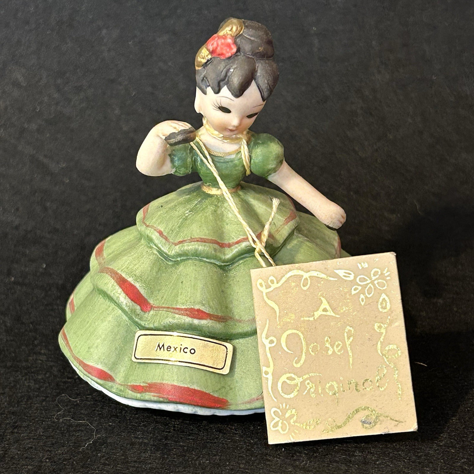 VTG Josef Originals Mexico Figurine Little Internationals Green Dress With Tag VTG Josef Originals Mexico Figurine Little Internationals Green Dress With Tag