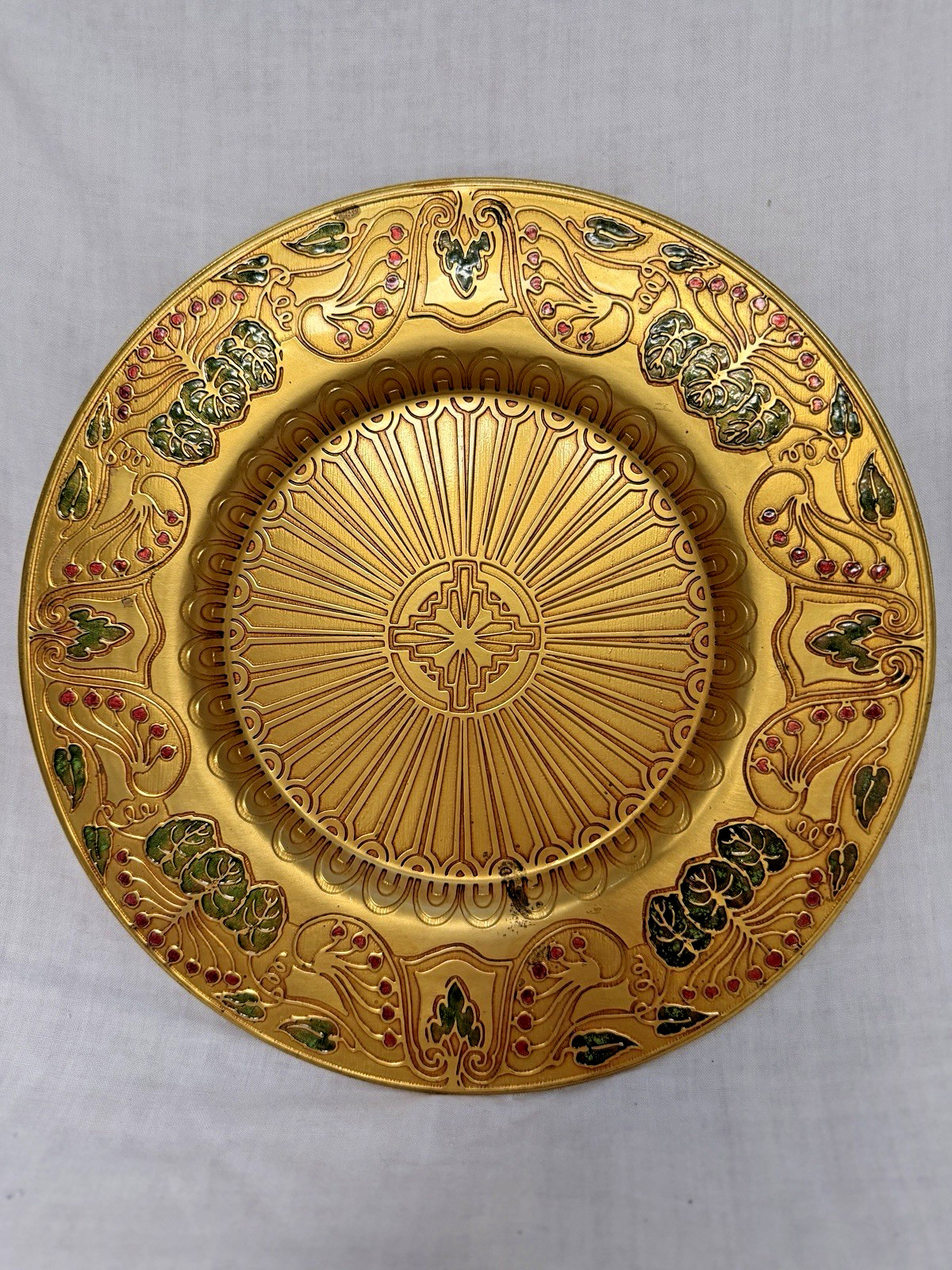 Louis Comfort Tiffany Studios Furnaces Favrile Bronze Dore Enamel Charger Plate Louis Comfort Tiffany Studios Furnaces Favrile Bronze Dore Enamel Charger Plate