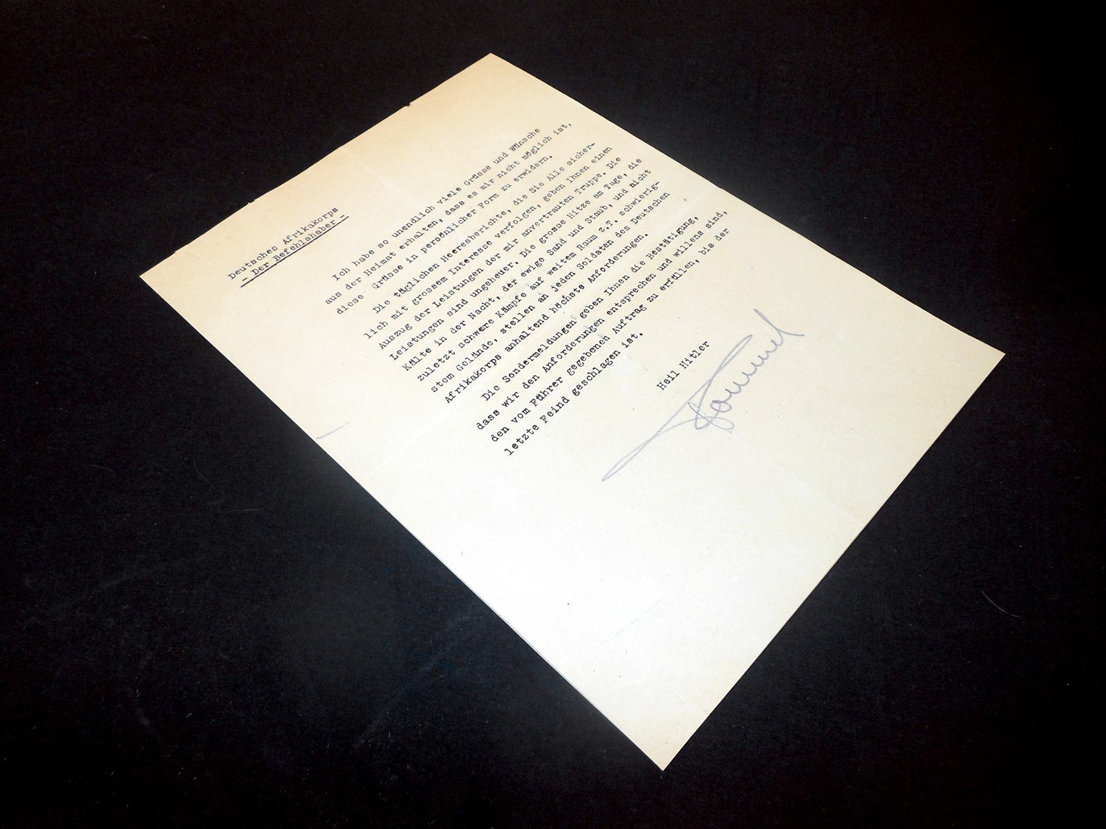 WW2 German Afrika Korps - ERWIN ROMMEL SIGNED LETTER - ORIGINAL PENCIL SIGNATURE WW2 German Afrika Korps - ERWIN ROMMEL SIGNED LETTER - ORIGINAL PENCIL SIGNATURE