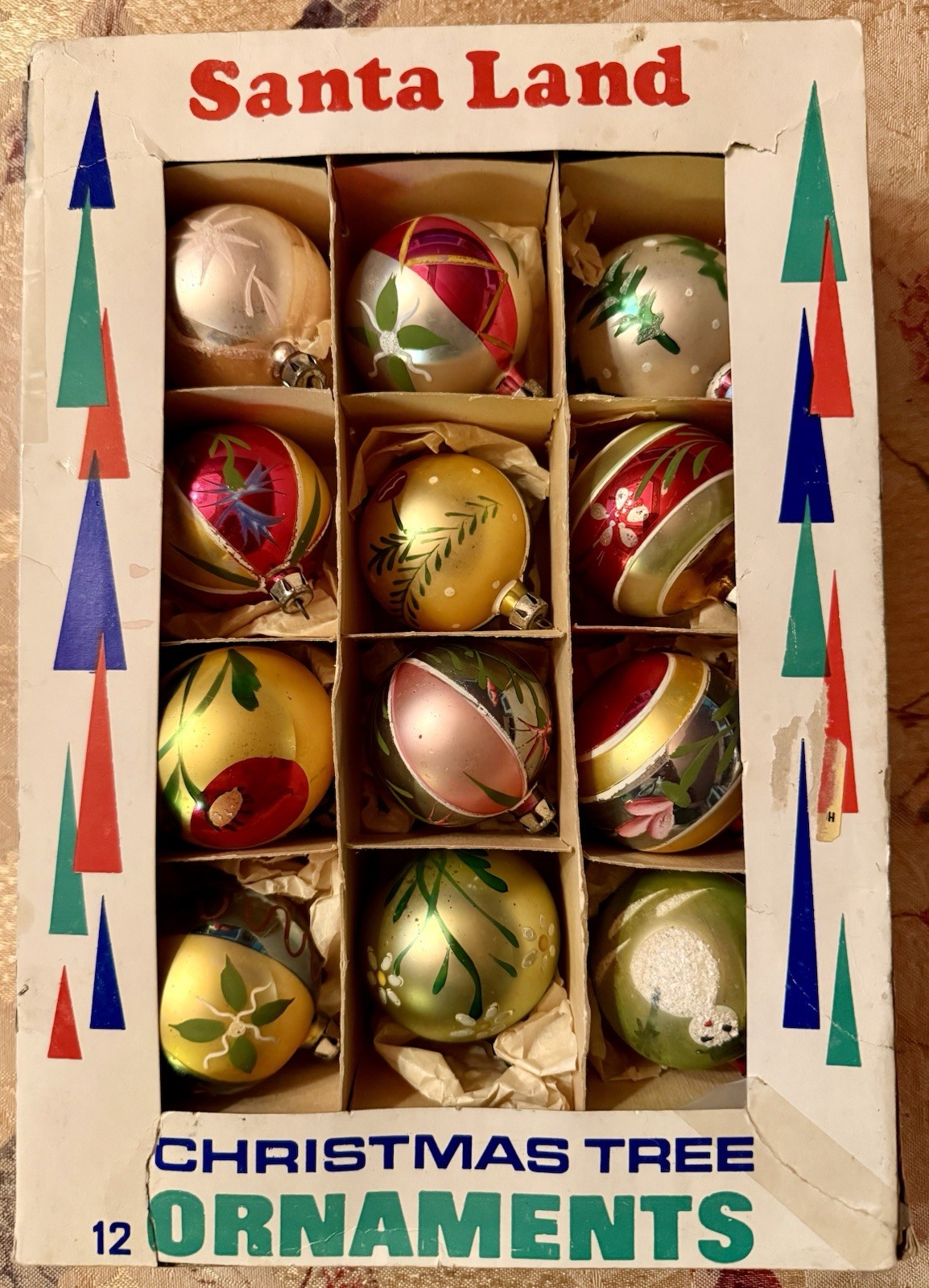 12 Vintage Santa Land Fantasia Boxed Glass Ornaments Poland 2” 12 Vintage Santa Land Fantasia Boxed Glass Ornaments Poland 2”