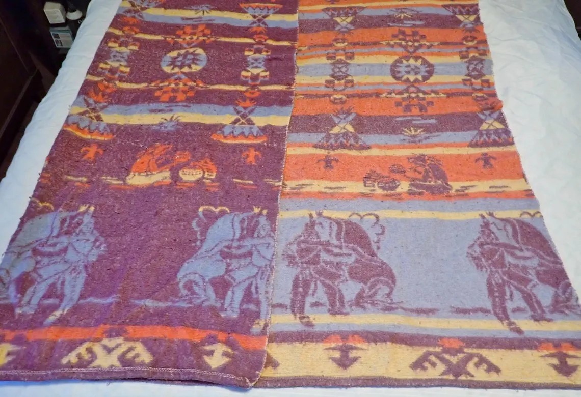 Vintage Likely BEACON Cotton Camp Blanket 50s Native American Southwestern 62x58 Vintage Likely BEACON Cotton Camp Blanket 50s Native American Southwestern 62x58