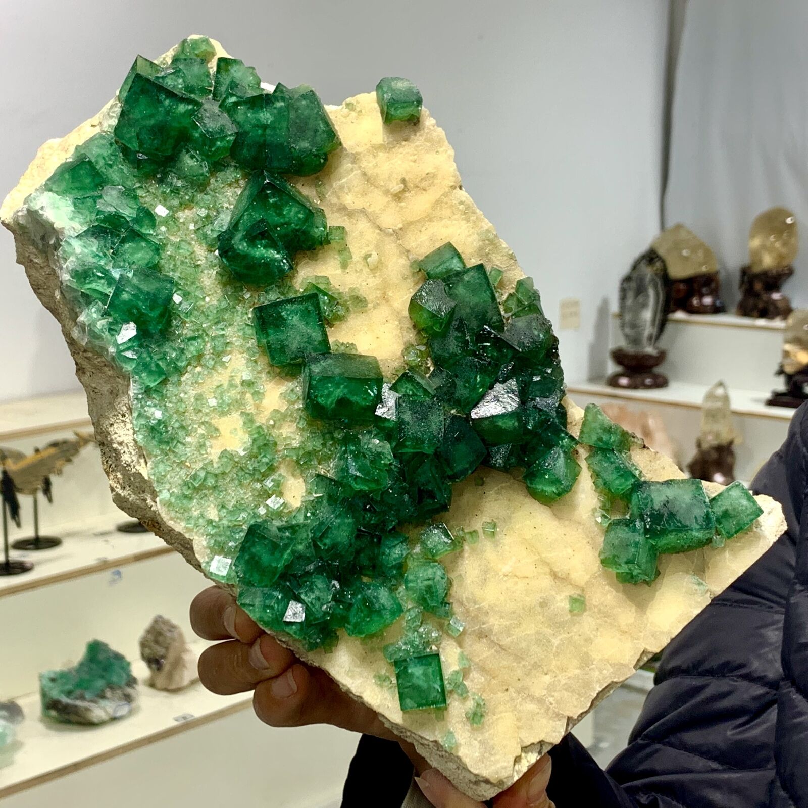 8LB Rare transparent GREEN cubic fluorite mineral crystal sample/China