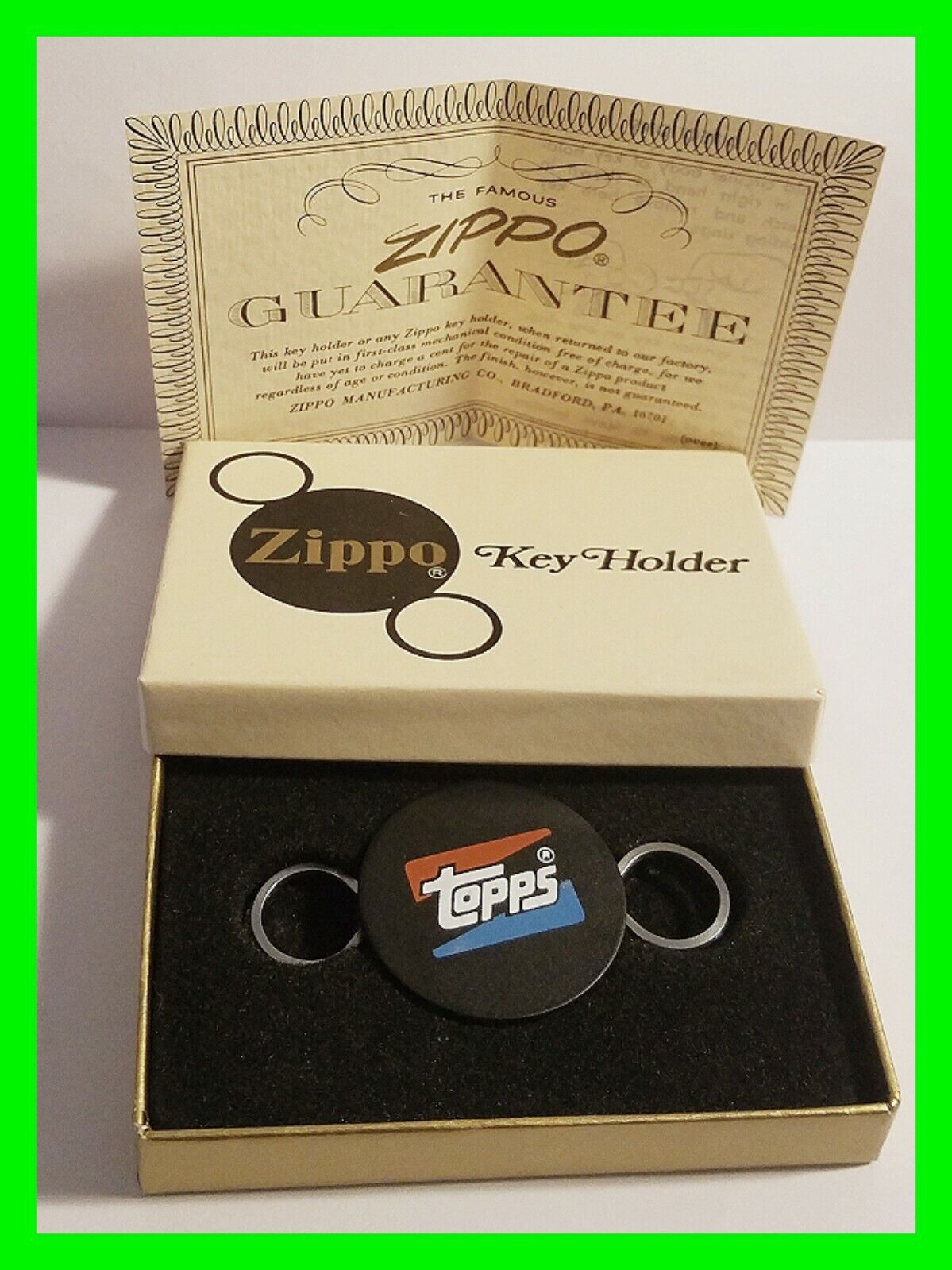 Vintage Zippo Key Holder ~ Ad For Topps Sports Trading With Box And Paperwork