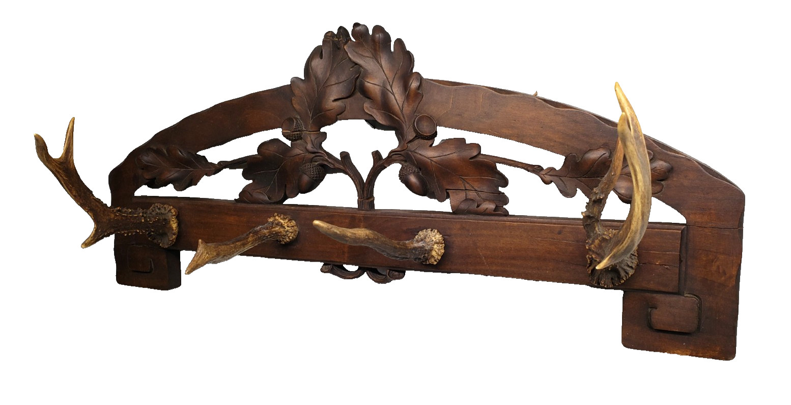 Beautiful Antique Black forest hat rack 1900s With antlers 23\ Beautiful Antique Black forest hat rack 1900s With antlers 23\
