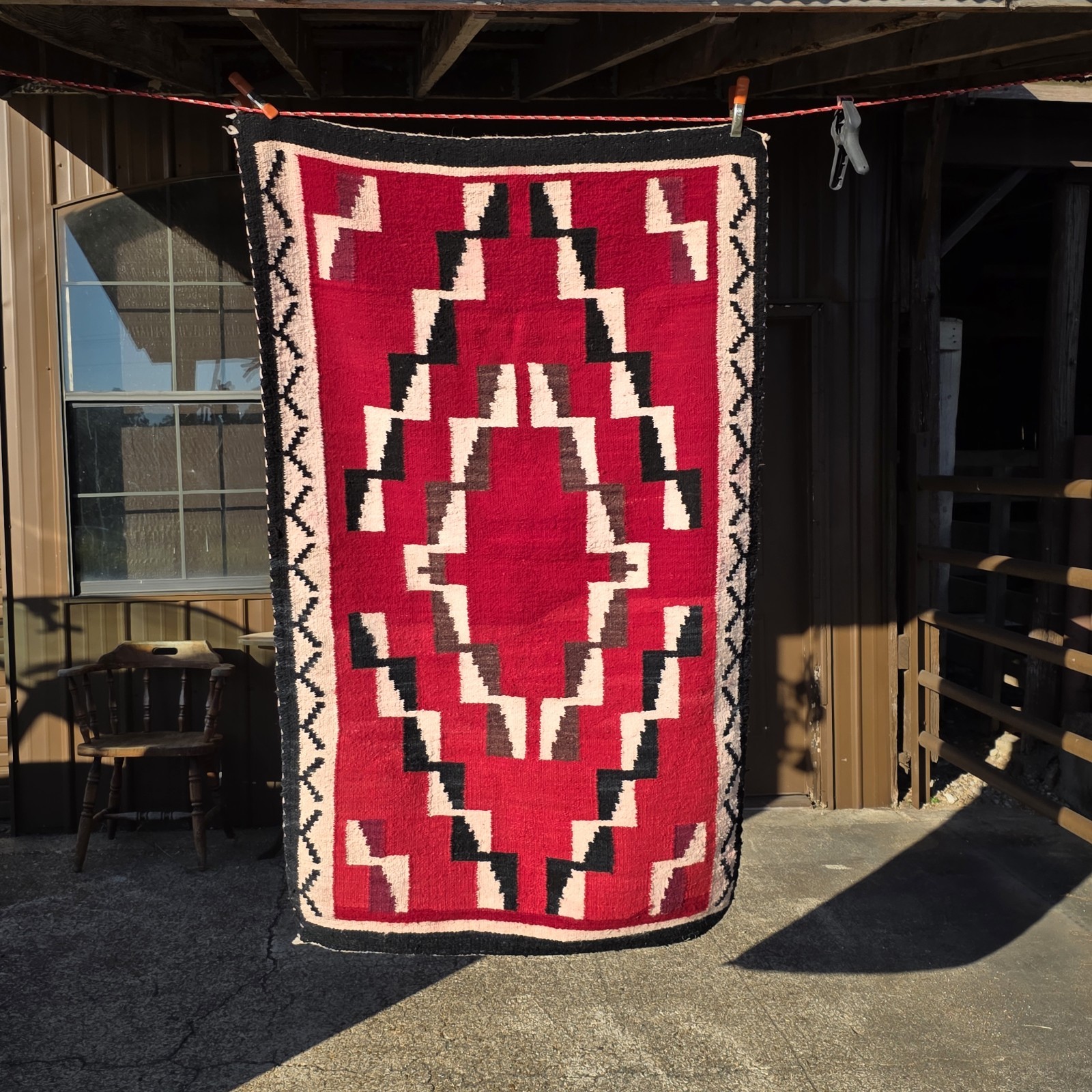 Vintage Navajo Rug/Blanket Red Geometric Weaving 3'x5' Lazy Lines Throughout Vintage Navajo Rug/Blanket Red Geometric Weaving 3'x5' Lazy Lines Throughout