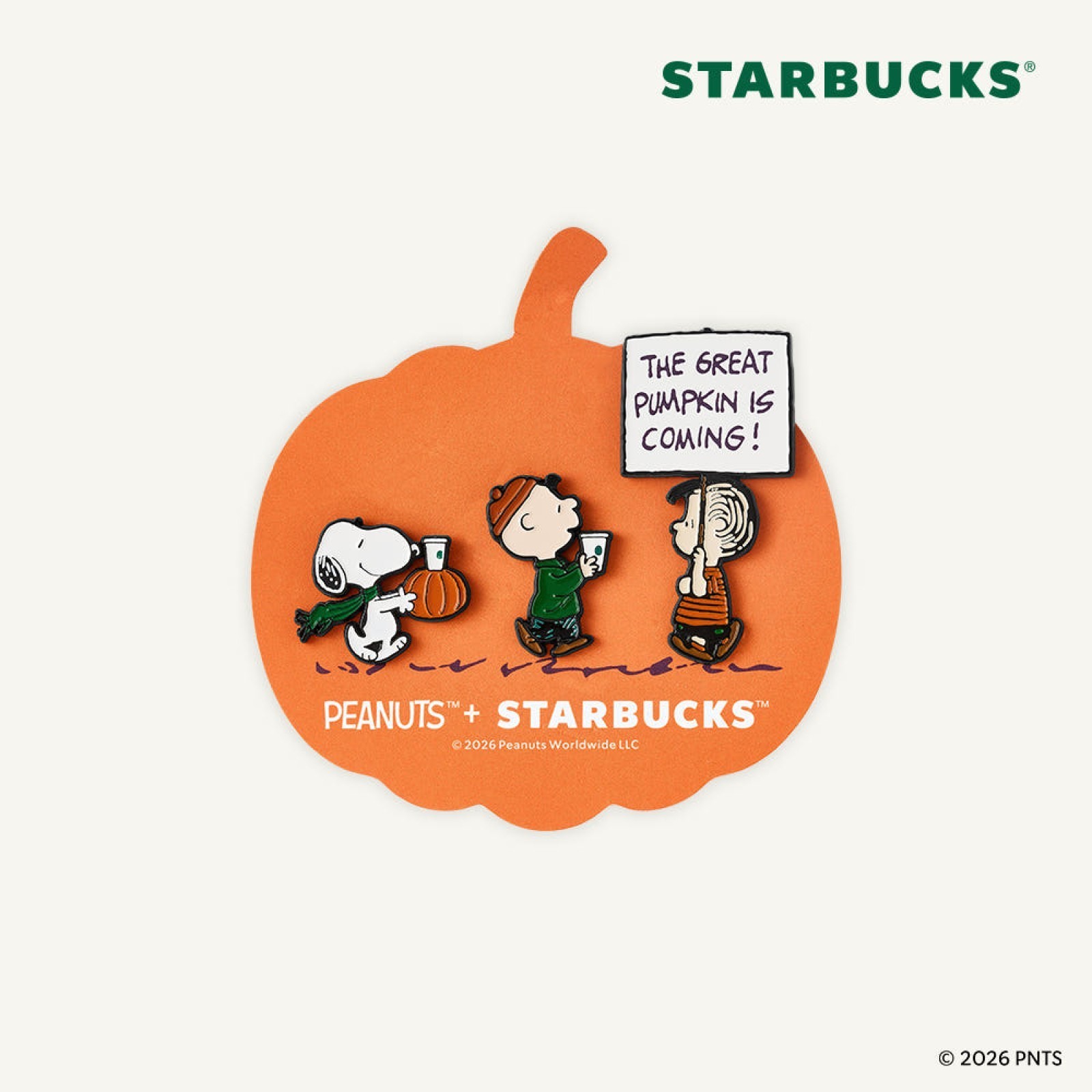 Starbucks Korea x Peanuts 2026 Pumpkin Peanuts Pin Set