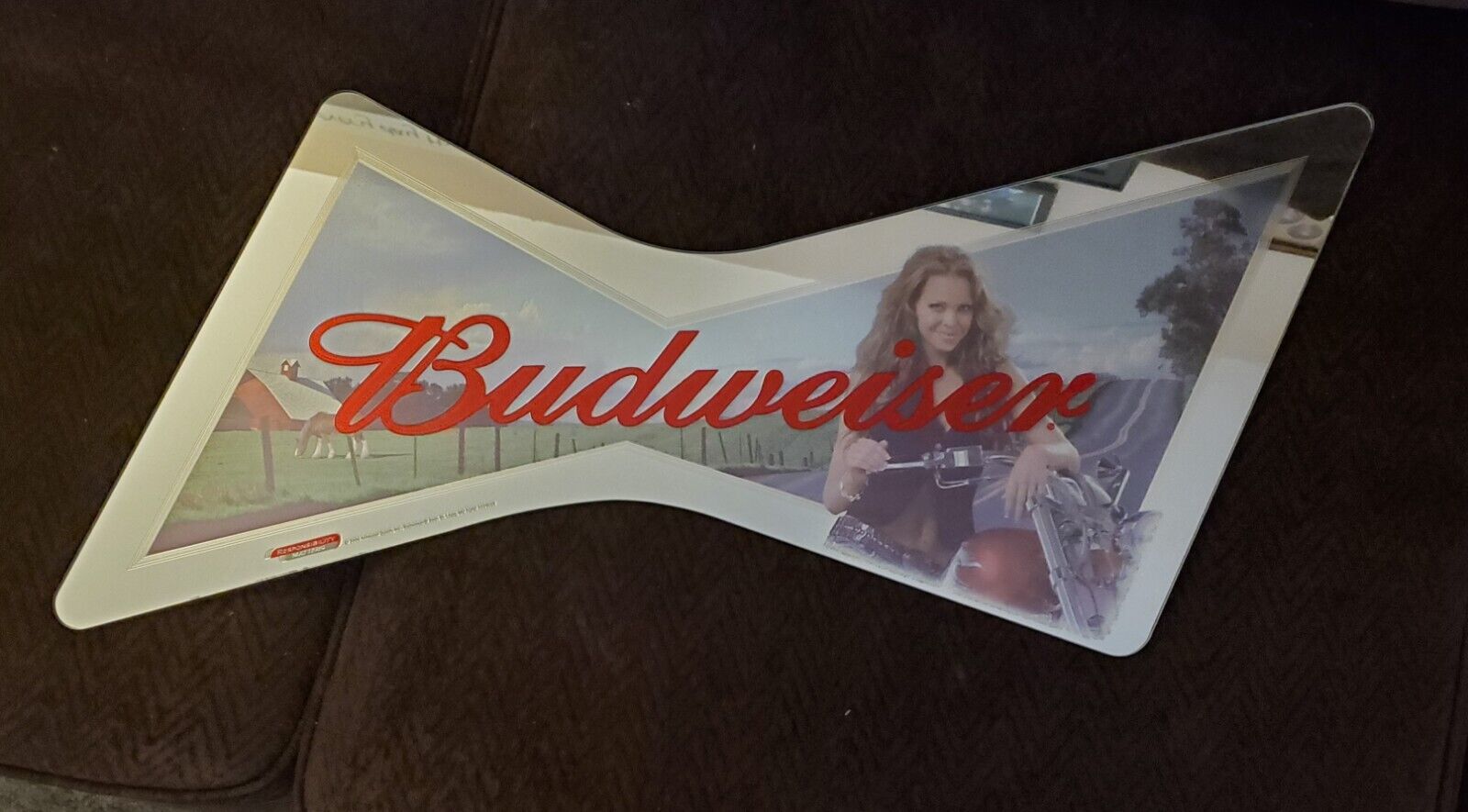 2006 BUDWEISER BUD MOTORCYCLE GIRL BOWTIE MIRROR ADVERTISING BEER SIGN HARLEY HD
