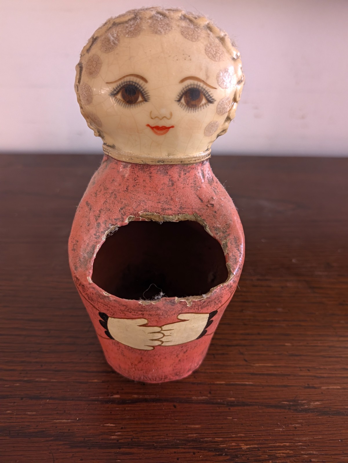 Vintage Gemma Taccogna Mexico Signed Papier Mache Girl Folk Art Planter Vessel A Vintage Gemma Taccogna Mexico Signed Papier Mache Girl Folk Art Planter Vessel A