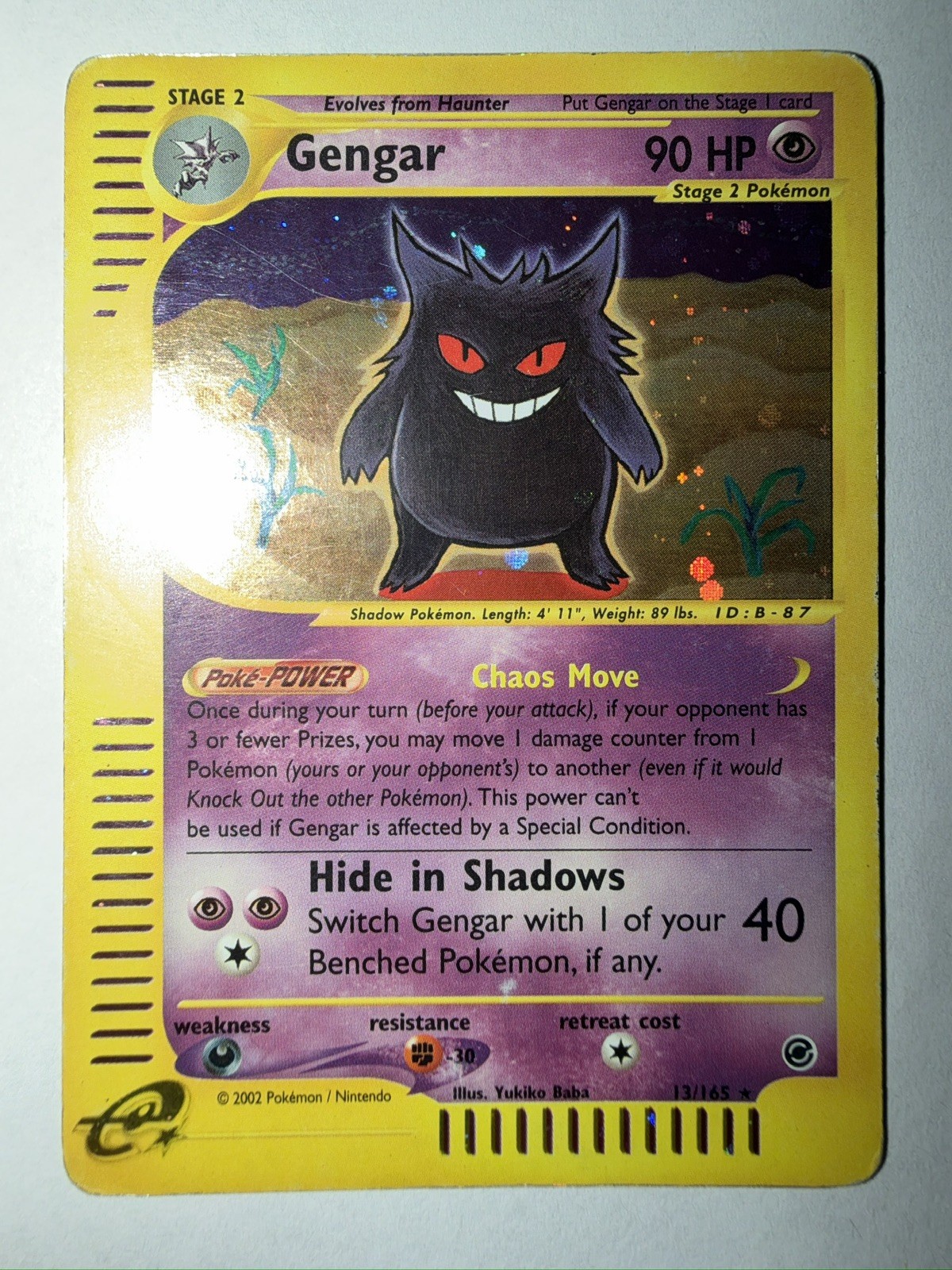 Pokemon Gengar Holo 13/165 Expedition E-series 2002 Vintage Rare English Card Pokemon Gengar Holo 13/165 Expedition E-series 2002 Vintage Rare English Card