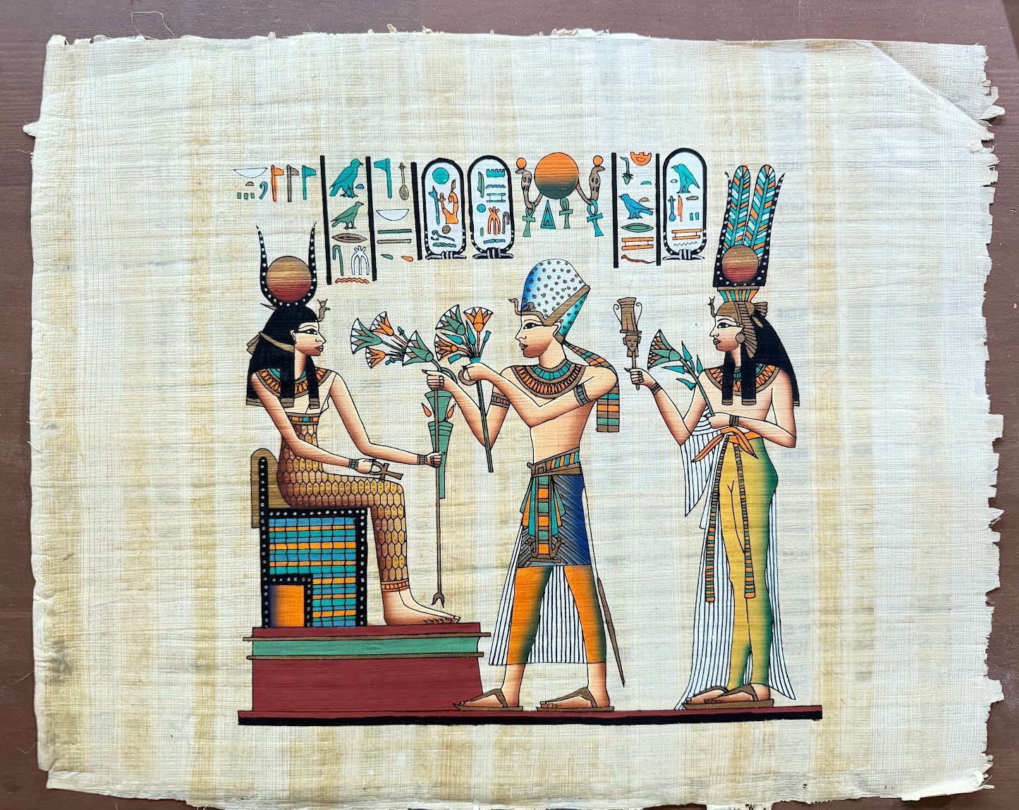 Egyptian Papyrus King Ramesses II Offerings Hathor 17x13 Attributed Adel Ghabbou Egyptian Papyrus King Ramesses II Offerings Hathor 17x13 Attributed Adel Ghabbou