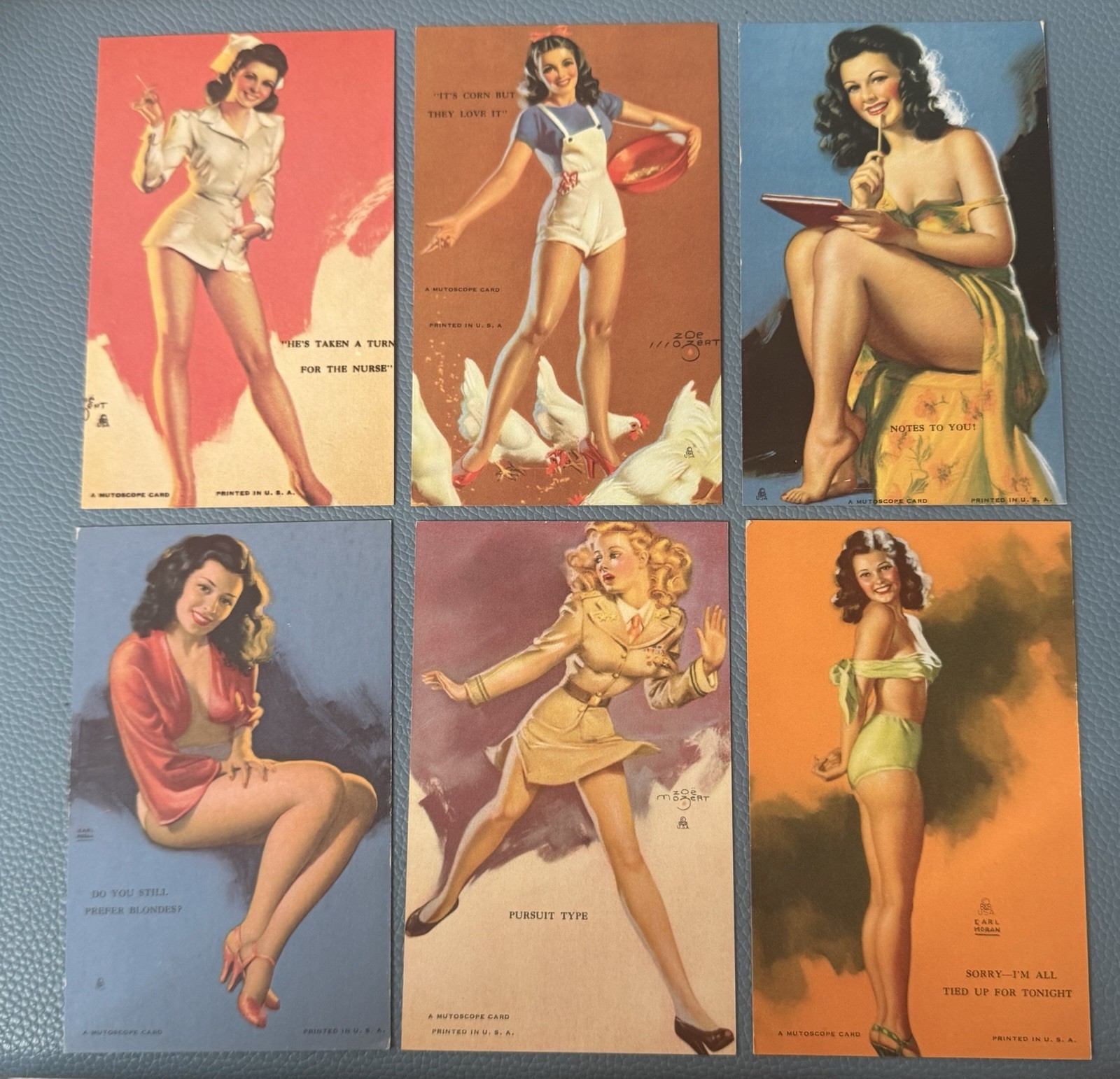 Set Of Six Mutoscope Vintage Pinup Girls Cards By Earl Moran And Zoe Mozert