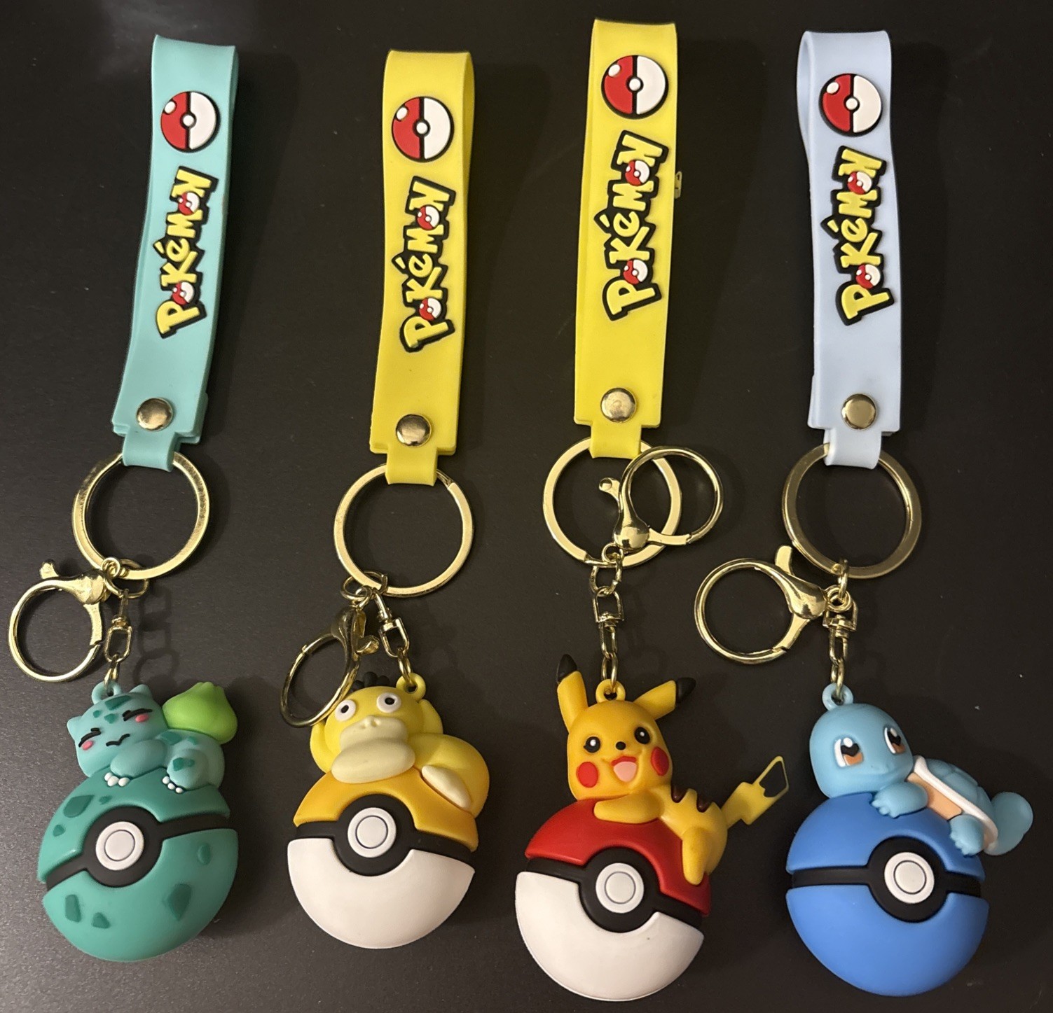 Pokemon Keychain Lot of 4 Squirtle Bulbasaur Pikachu Psyduck Pokémon straps  Pokemon Keychain Lot of 4 Squirtle Bulbasaur Pikachu Psyduck Pokémon straps 