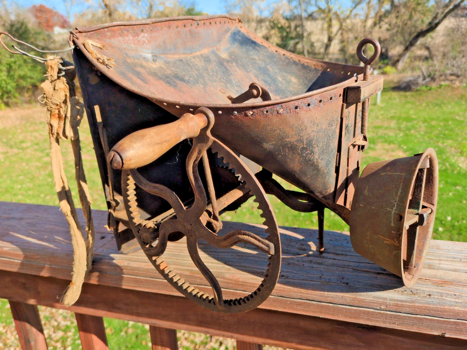 Antique Hand Crank Seed Broadcaster / Grain Seeder Antique Hand Crank Seed Broadcaster / Grain Seeder