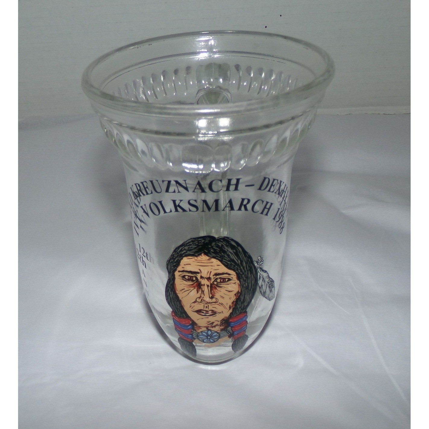 Vintage 1988 Bad Kreuznach-Dexheim IVV Volksmarch Glass Horn Mug 6in Vintage 1988 Bad Kreuznach-Dexheim IVV Volksmarch Glass Horn Mug 6in
