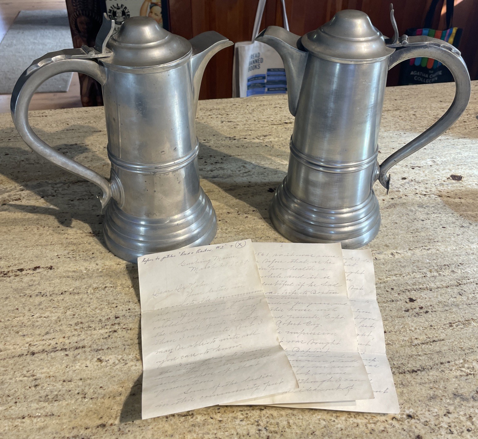 Antique c.1850’s Reed & Barton Pewter Communion Flagons Set Of 2 *W/Provenance* Antique c.1850’s Reed & Barton Pewter Communion Flagons Set Of 2 *W/Provenance*