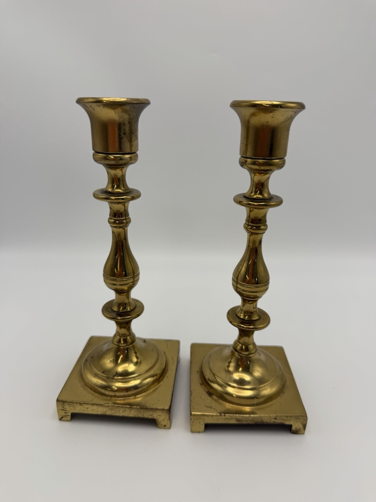 Solid Brass Candlesticks Pair Vintage Seiden Made In USA