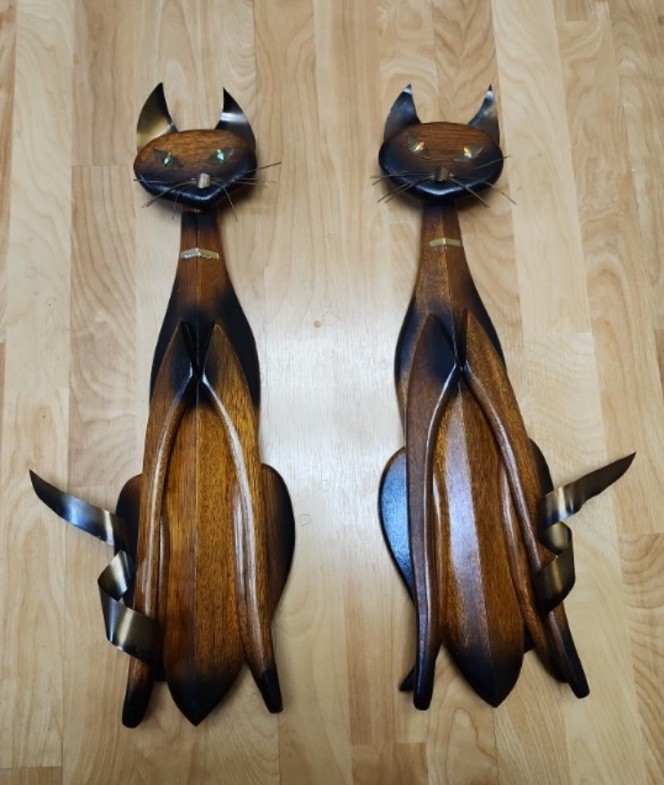 Vintage Pair MCM Mid Century Modern Large Wooden Wall Hanging Cats Cool Vintage Pair MCM Mid Century Modern Large Wooden Wall Hanging Cats Cool