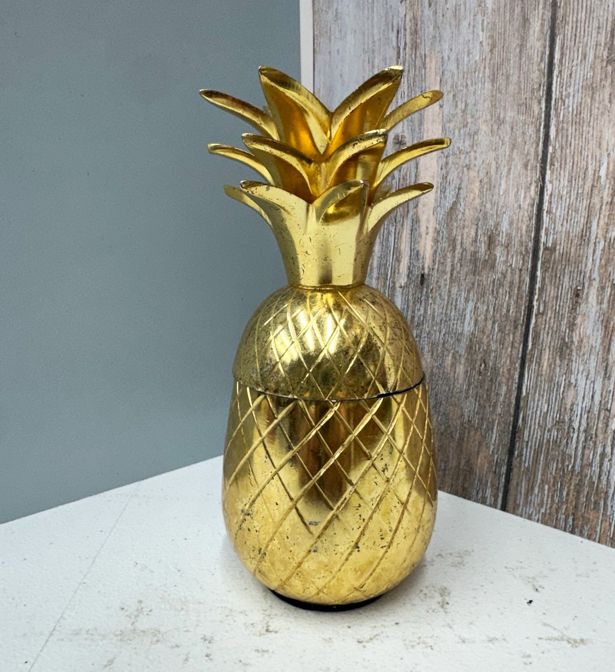 Gold Tone Pineapple Lidded Jar MCM Inspired Hollywood Regency Style Decor Gold Tone Pineapple Lidded Jar MCM Inspired Hollywood Regency Style Decor