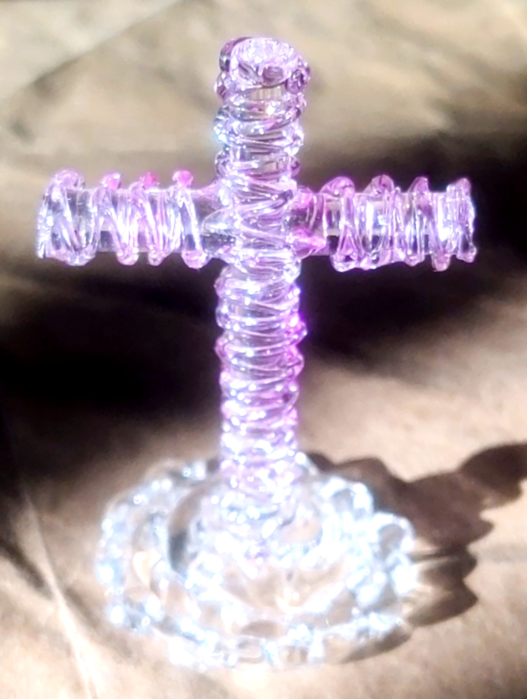 Vintage Handcrafted Pink & Clear Cross - 2\ Vintage Handcrafted Pink & Clear Cross - 2\