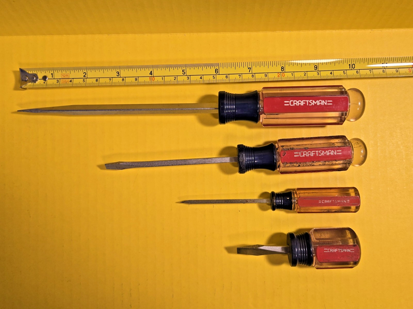 4 LOT,Craftsman *DOUBLE LINE* Screwdrivers, Flat Tip,VTG tools,41584,41581,4151