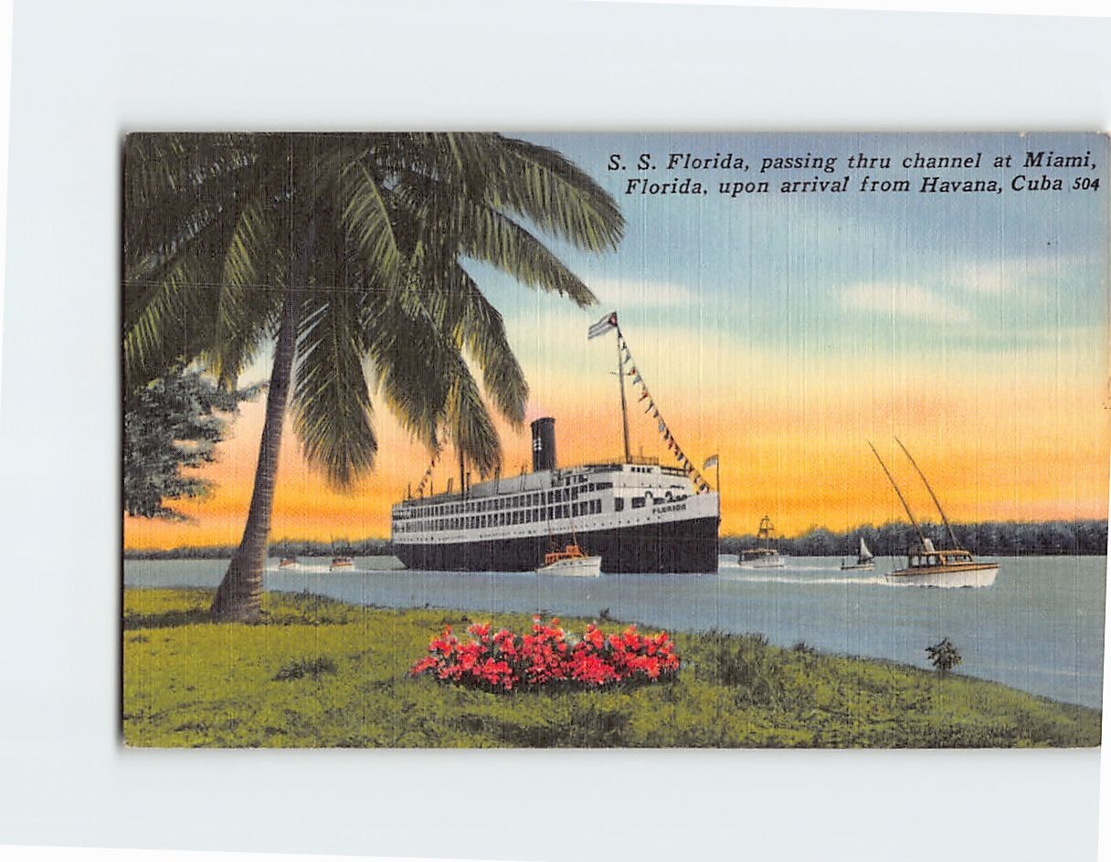 Postcard S. S. Florida Passing Thru Channel at Miami Florida USA