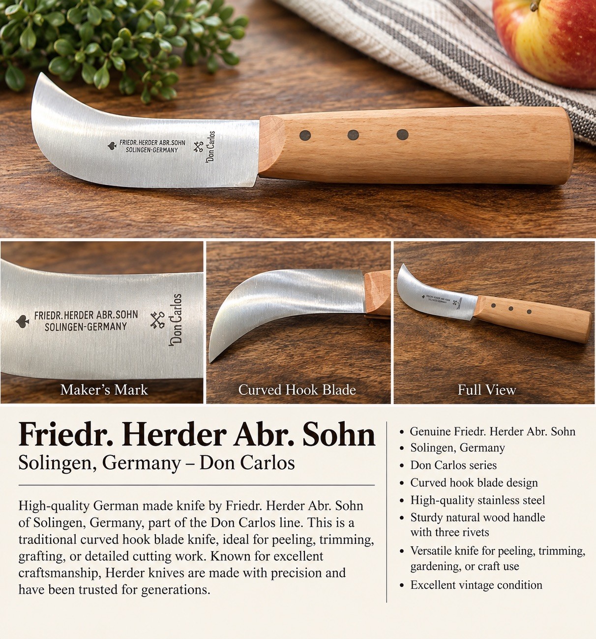 Vtg Don Carlos Skinning Hunting Knife Friedr Herder Abr Sohn NEW Vtg Don Carlos Skinning Hunting Knife Friedr Herder Abr Sohn NEW