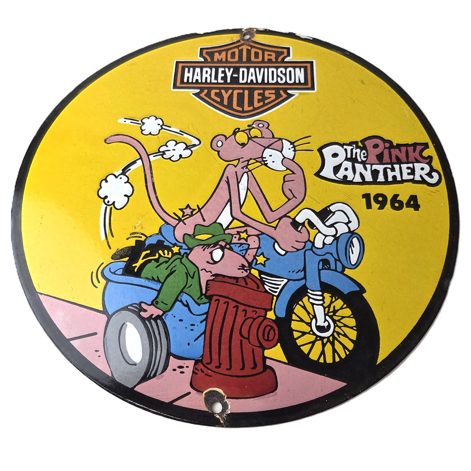 Vintage Harley Davidson Motorcycles Sign - Pink Panther Porcelain Gas Pump Sign Vintage Harley Davidson Motorcycles Sign - Pink Panther Porcelain Gas Pump Sign