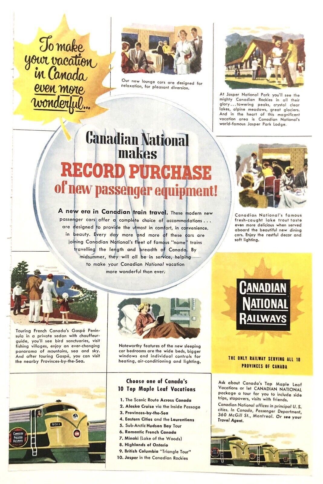 Vintage 1954 Original Print Ad Full Page - Canadian National Railways - Record