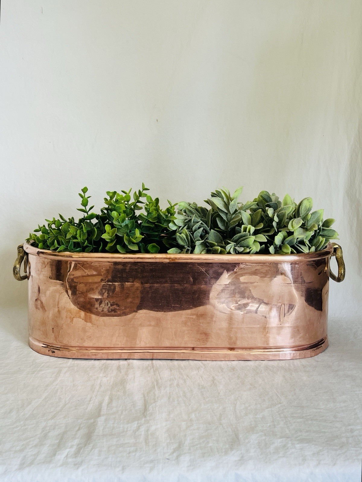 Vintage Large Copper Planter or Jardiniere With Brass Handles 19\ Vintage Large Copper Planter or Jardiniere With Brass Handles 19\