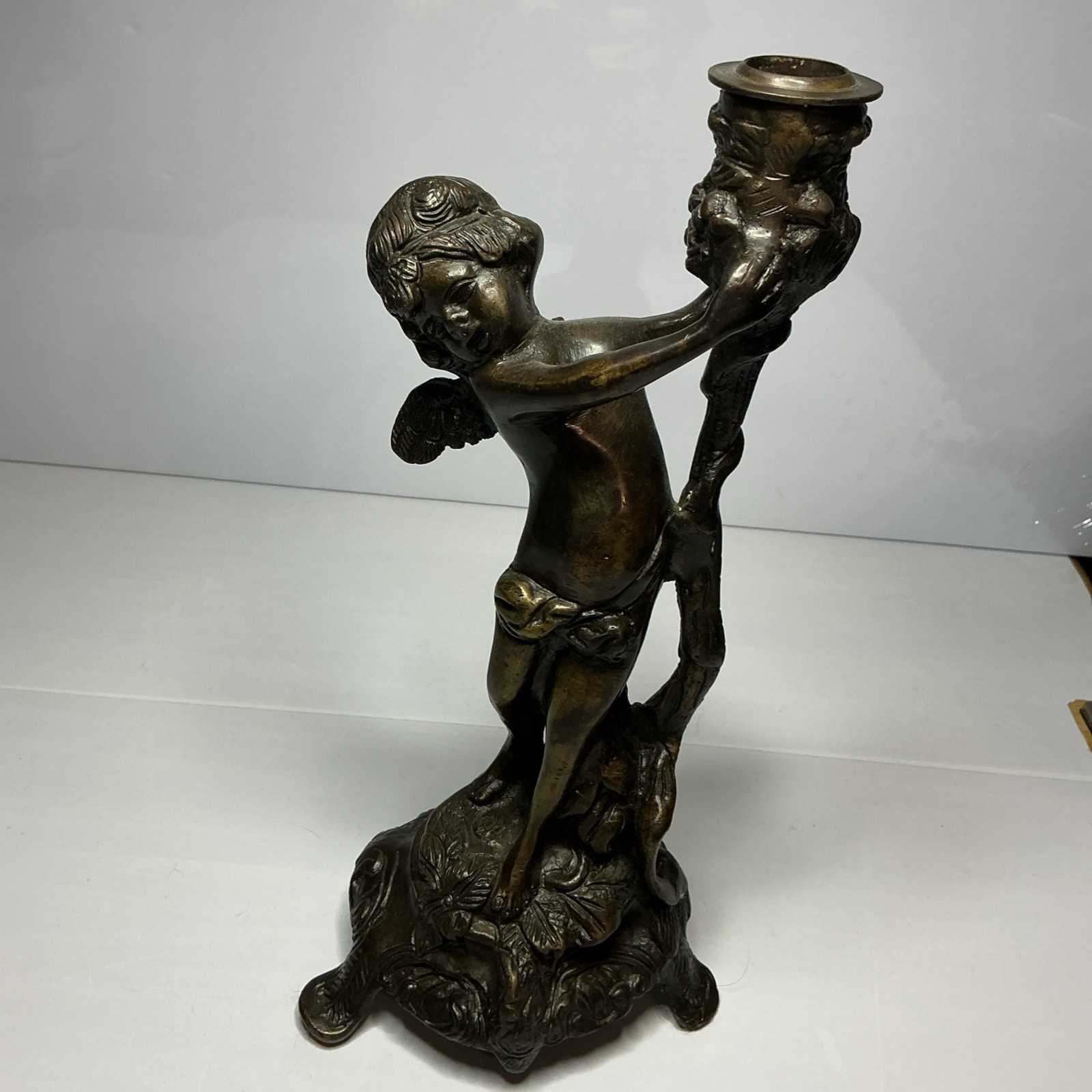 Antique Vintage Cupid CandleHolder Bronze Statue 11”Tall Victorian Edwardian Antique Vintage Cupid CandleHolder Bronze Statue 11”Tall Victorian Edwardian