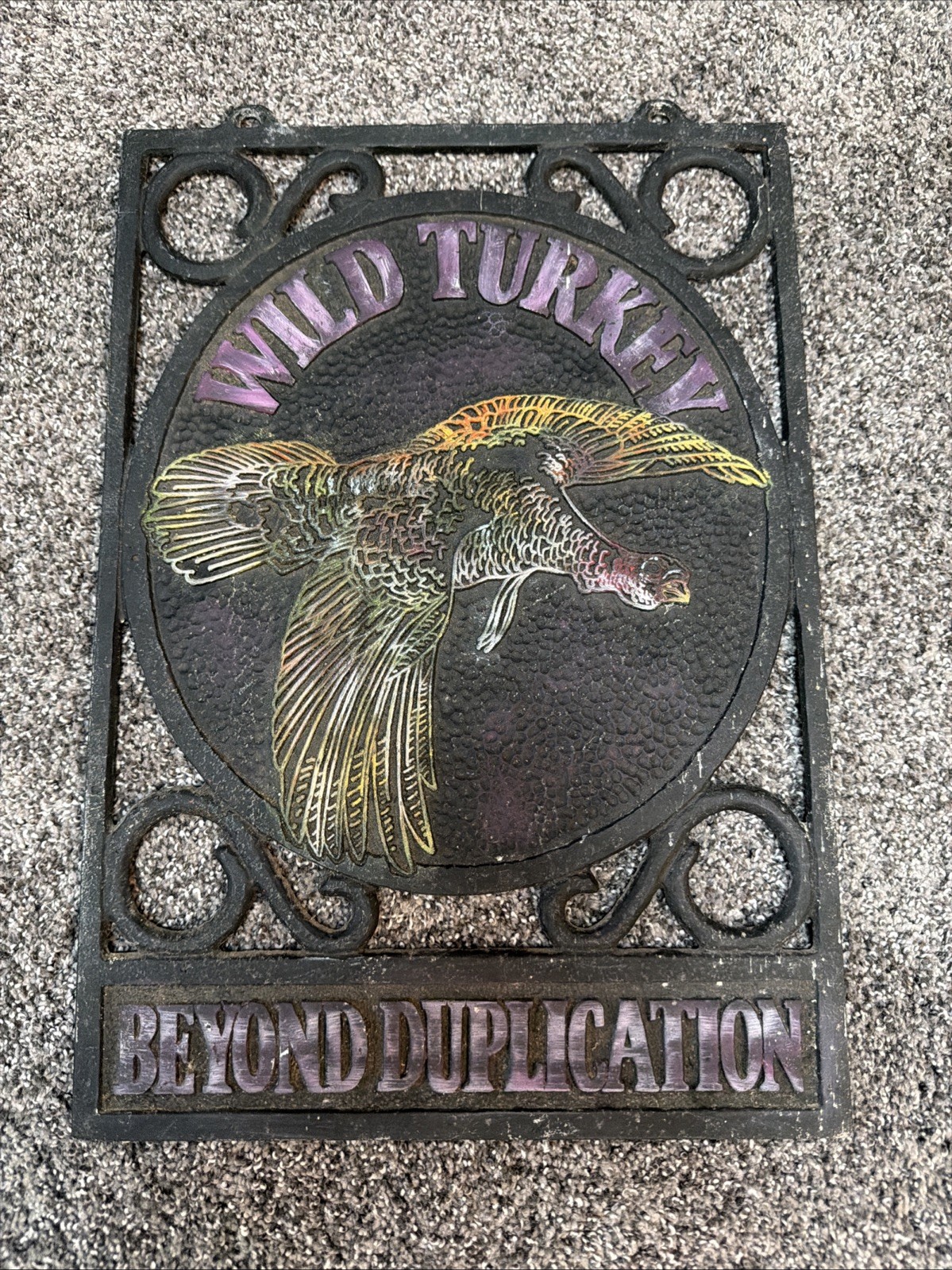VTG WILD TURKEY CAST IRON ADVERTISING SIGN Beyond Duplication 18” x 13” Man Cave VTG WILD TURKEY CAST IRON ADVERTISING SIGN Beyond Duplication 18” x 13” Man Cave