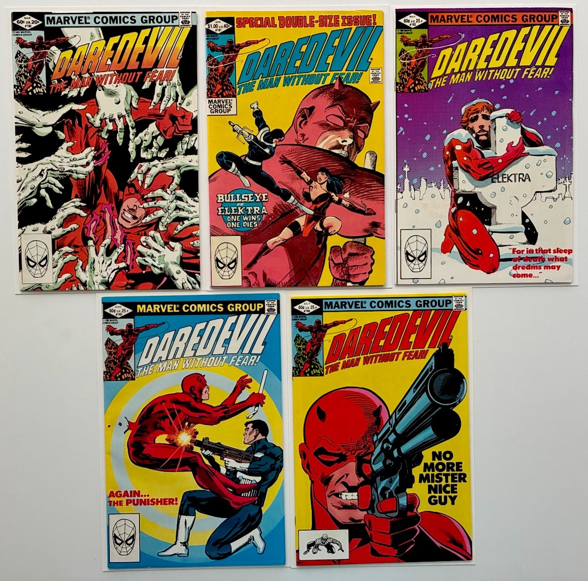 Daredevil #180 181 182 183 184 Lot of 5 Frank Miller Punisher Marvel Comics 1981 Daredevil #180 181 182 183 184 Lot of 5 Frank Miller Punisher Marvel Comics 1981