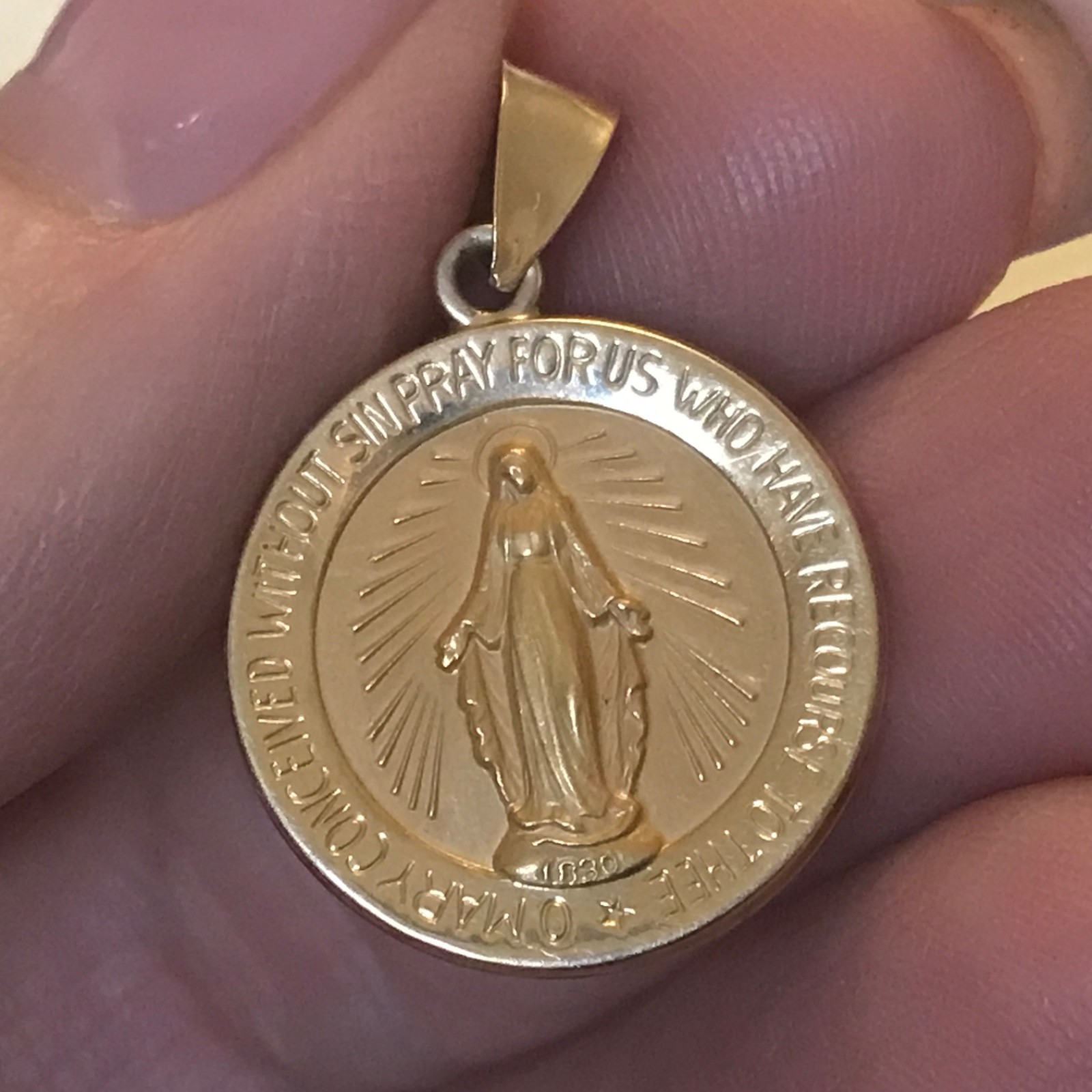 14k gold medal Miraculous Medal Mary Sacred Hearts yellow gold 1.6g 1\