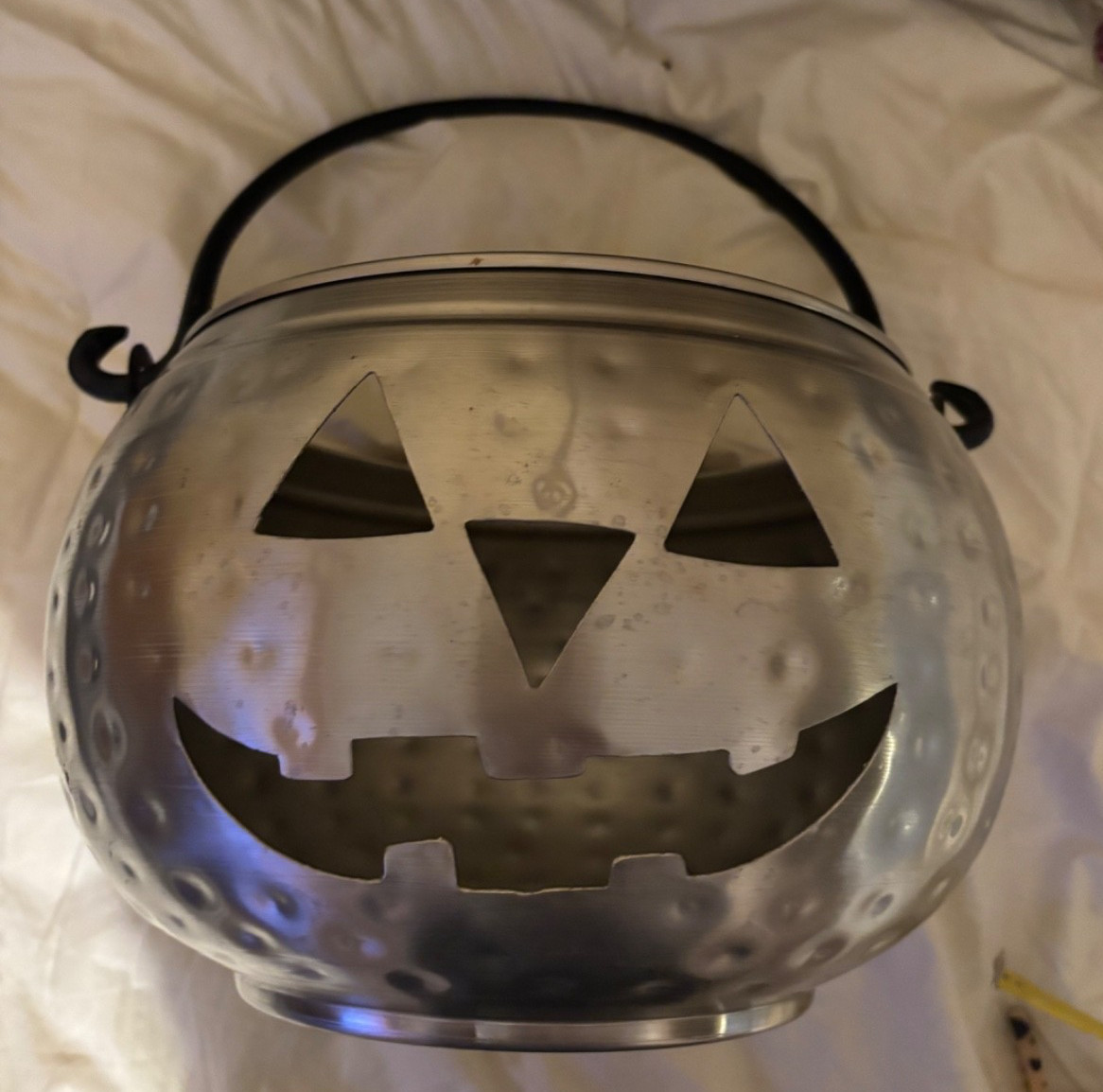 LARGE GALVANIZED JACK-O-LANTERN HAMMERED METAL PUMPKIN CANDLE VESSEL. 12\ LARGE GALVANIZED JACK-O-LANTERN HAMMERED METAL PUMPKIN CANDLE VESSEL. 12\