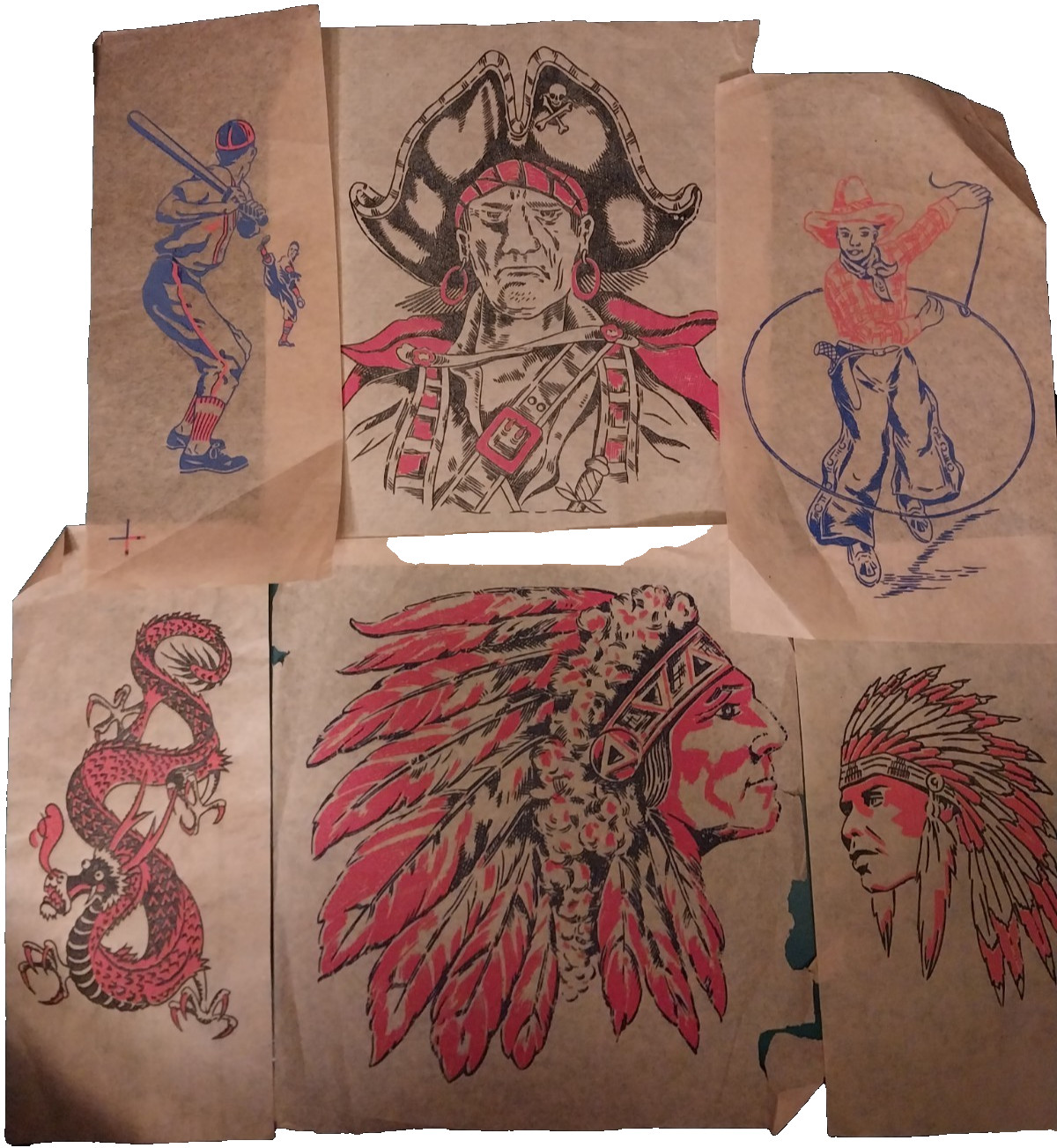 VTG Heat T-Shirt Iron-On Transfers Indian Chief Pirate Dragon Baseball Cowboy VTG Heat T-Shirt Iron-On Transfers Indian Chief Pirate Dragon Baseball Cowboy