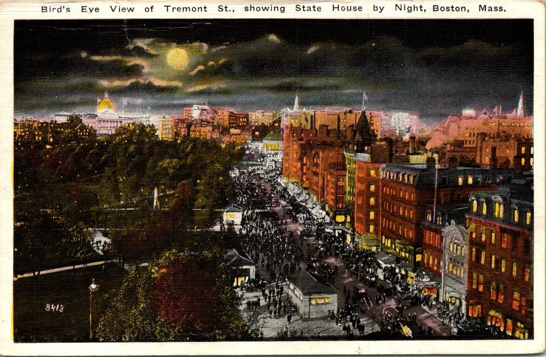 Bird\'s Eye View Tremont Street State House Night Boston Mass