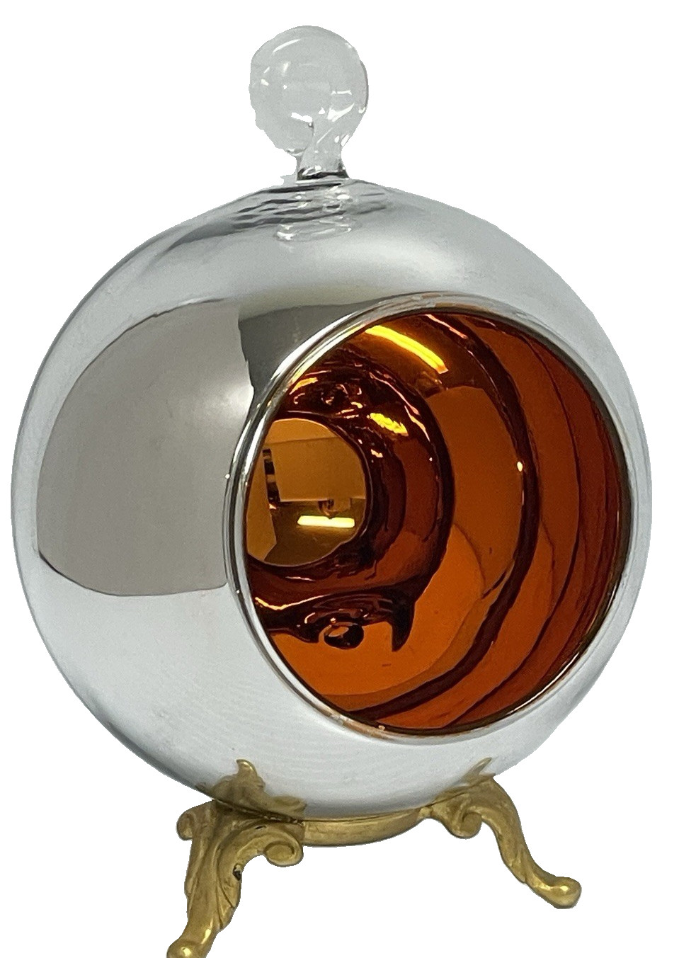 Vtg MCM Atomic Silver Hand Blown Glass Indent Orange Christmas Ornament 10 Vtg MCM Atomic Silver Hand Blown Glass Indent Orange Christmas Ornament 10