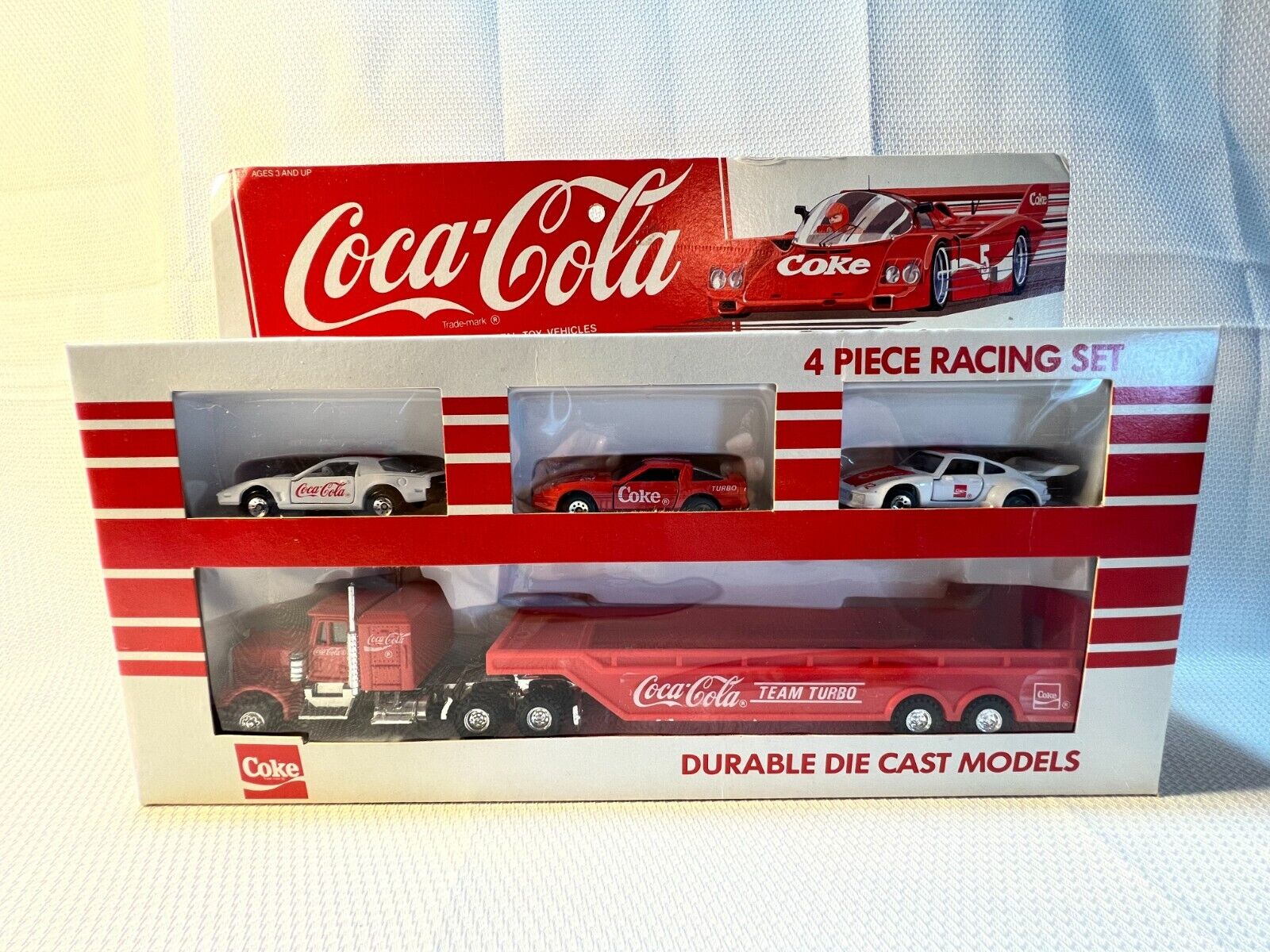 1979 Hartoy Coca Cola 4 Piece Racing Set Durable Die Cast Models Vintage Coke